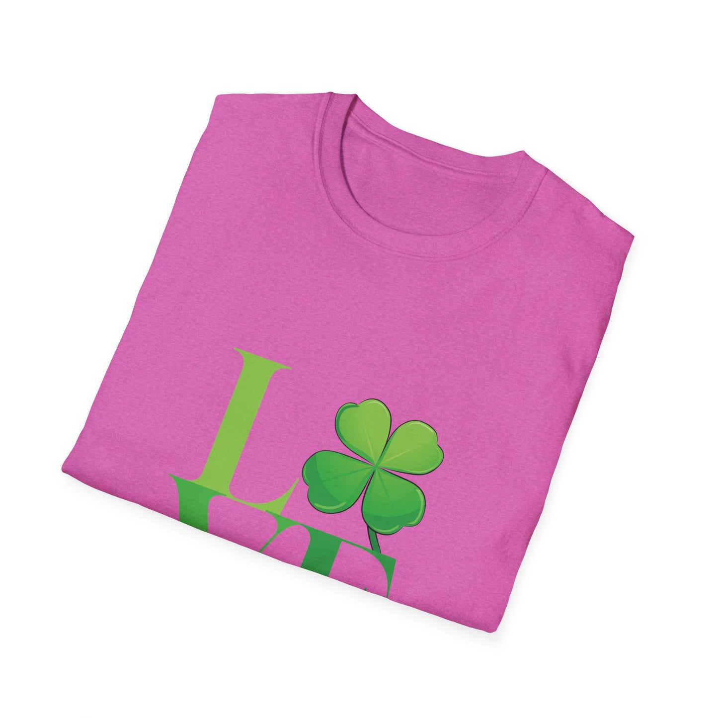 Unisex Softstyle T-Shirt - "Love" with Shamrock Print - Perfect for St. Patrick's Day