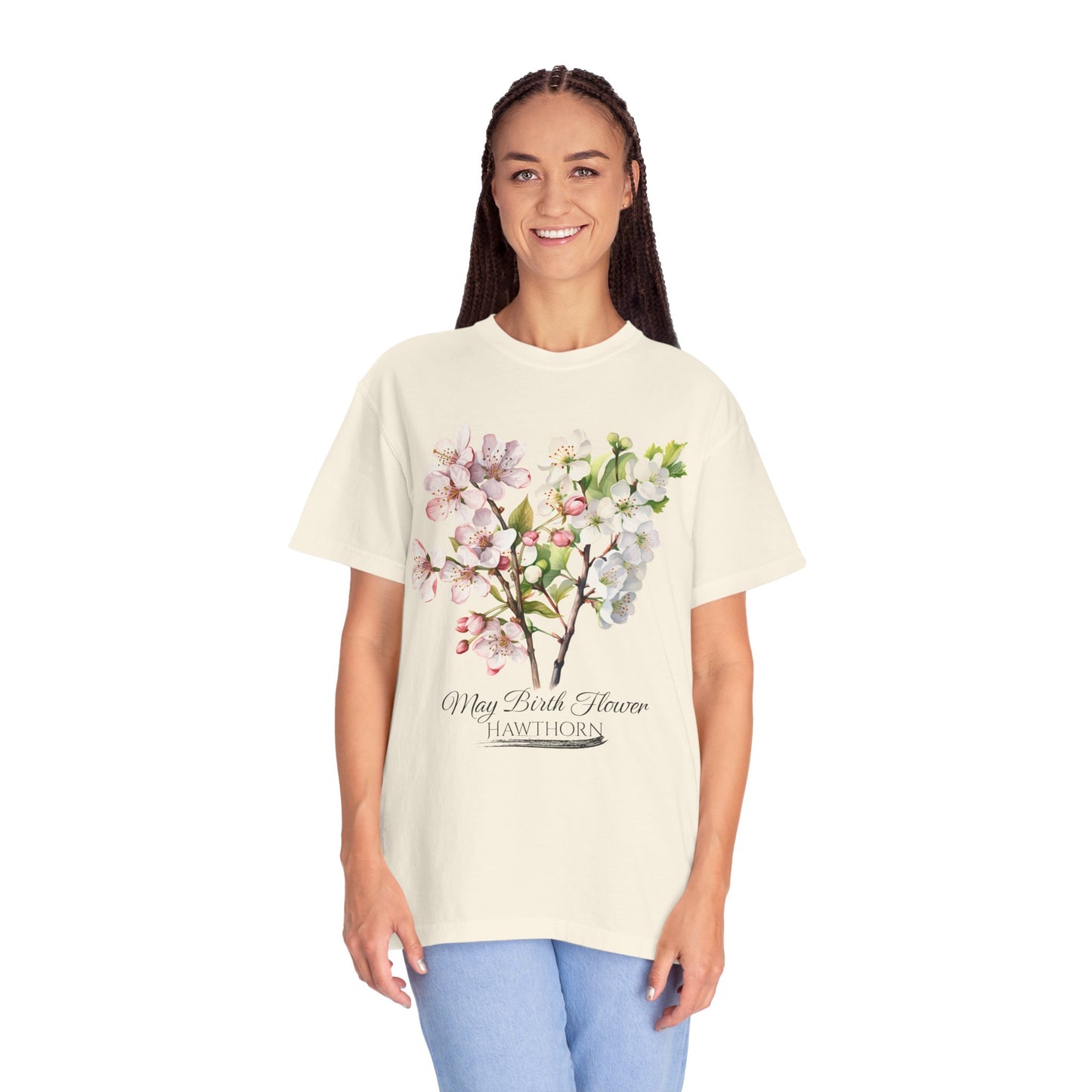 May Birth Flower "Hawthorn" - Unisex Garment-Dyed T-shirt