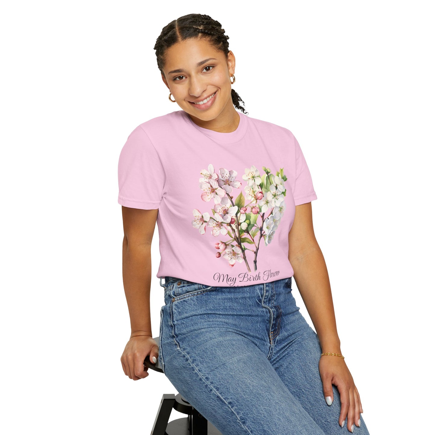 May Birth Flower "Hawthorn" - Unisex Garment-Dyed T-shirt
