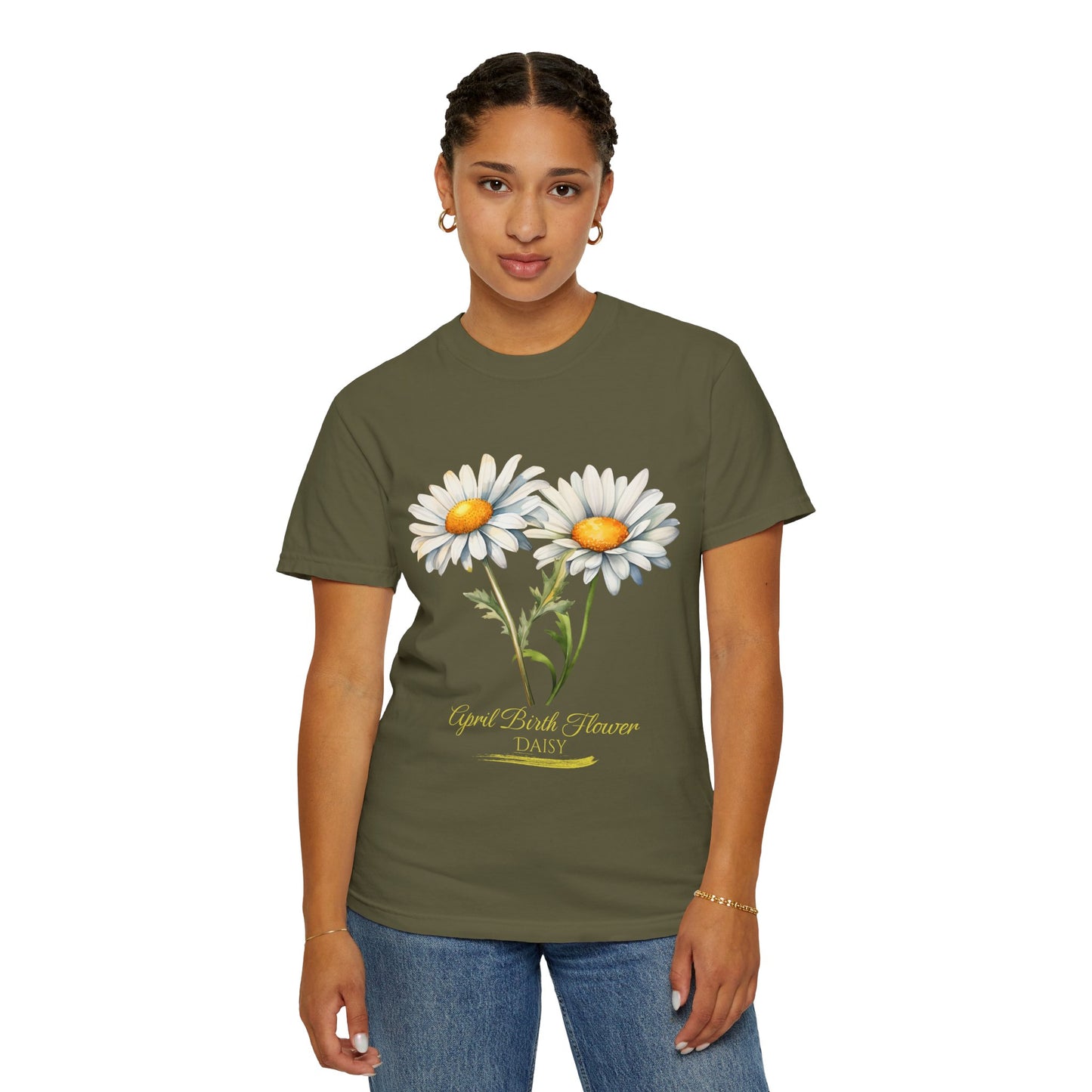 April Birth Flower "Daisy" (For Print on Dark Fabric) - Unisex Garment-Dyed T-shirt