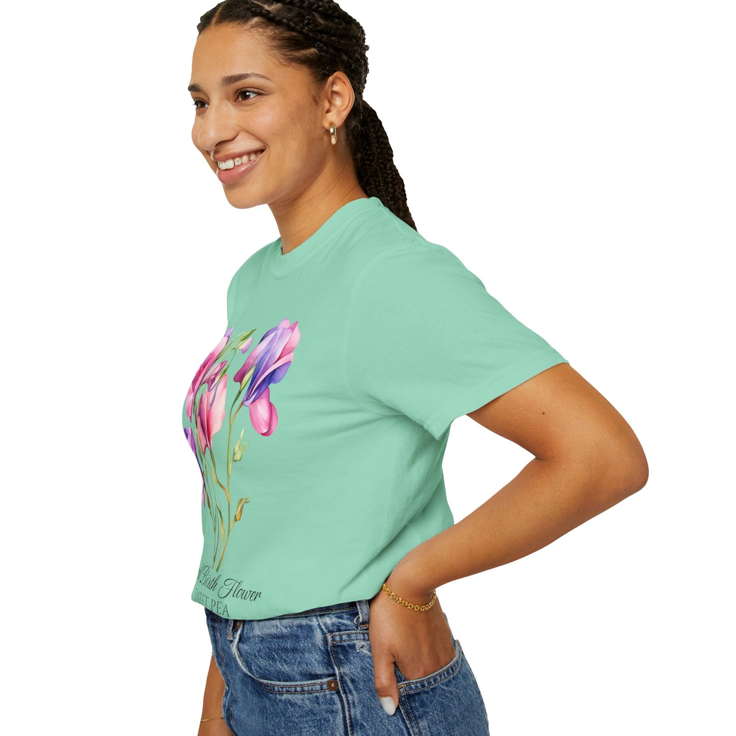 April Birth Flower "Sweet Pea" - Unisex Garment-Dyed T-shirt