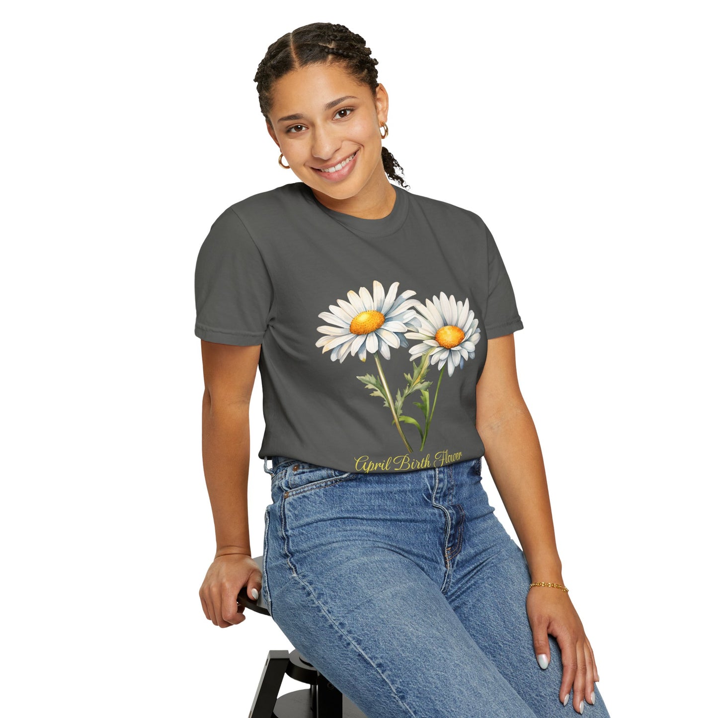 April Birth Flower "Daisy" (For Print on Dark Fabric) - Unisex Garment-Dyed T-shirt