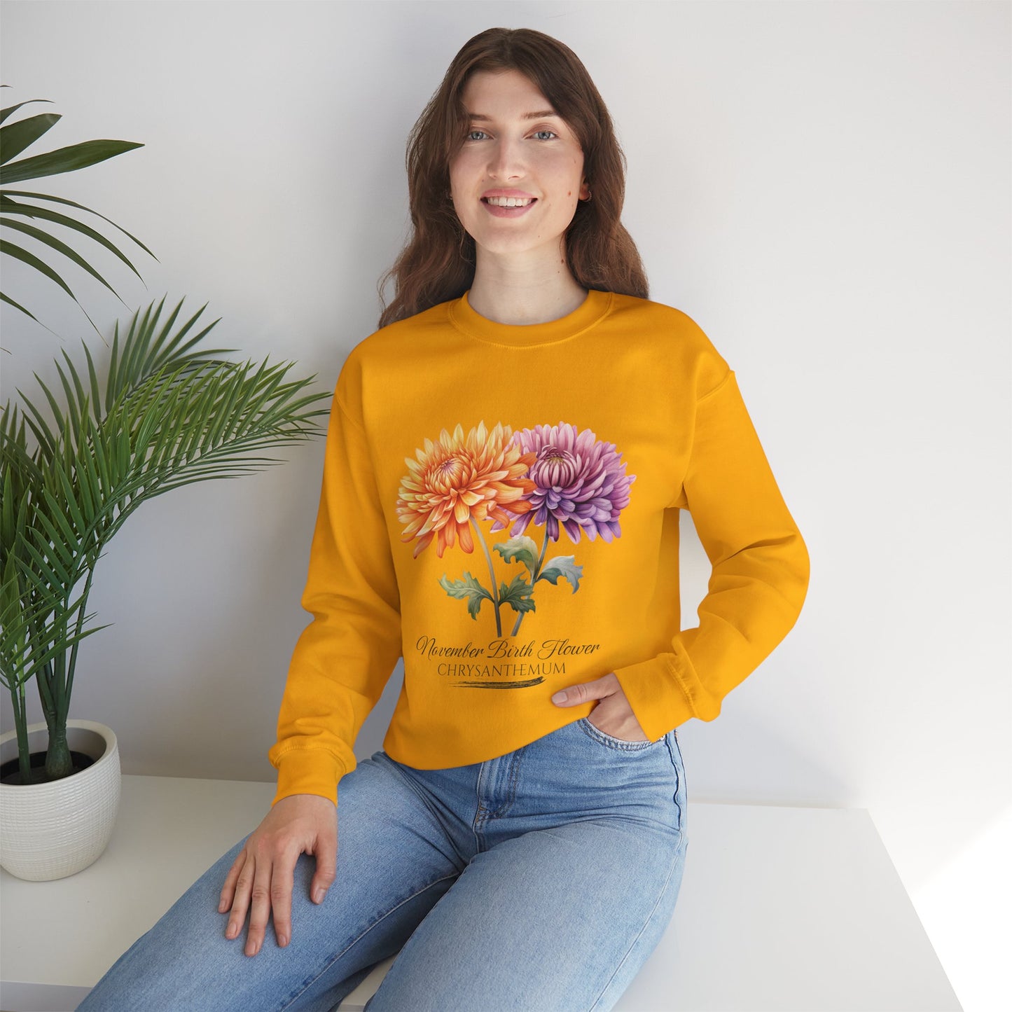 November Birth Flower (Chrysanthemum) - Unisex Heavy Blend™ Crewneck Sweatshirt