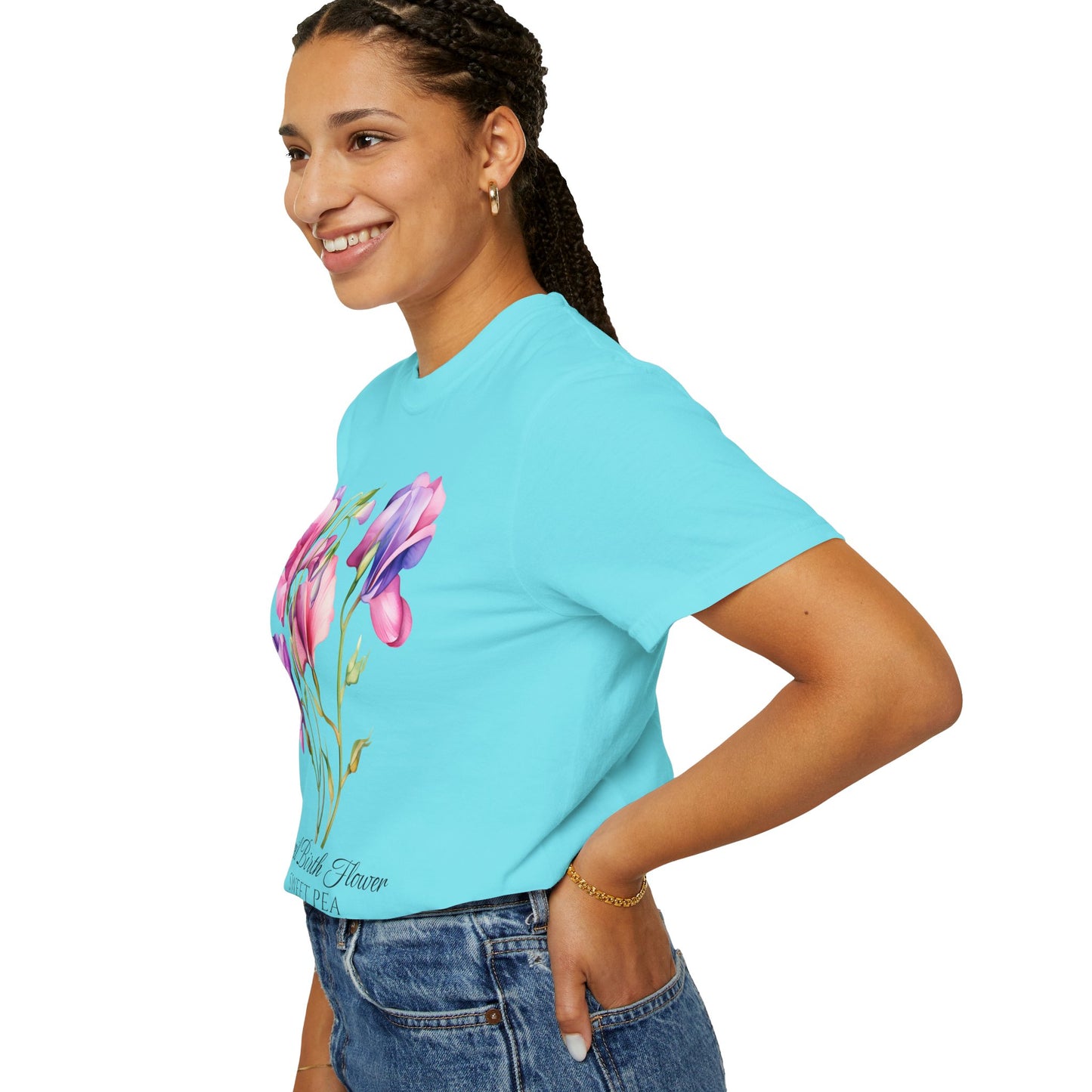 April Birth Flower "Sweet Pea" - Unisex Garment-Dyed T-shirt