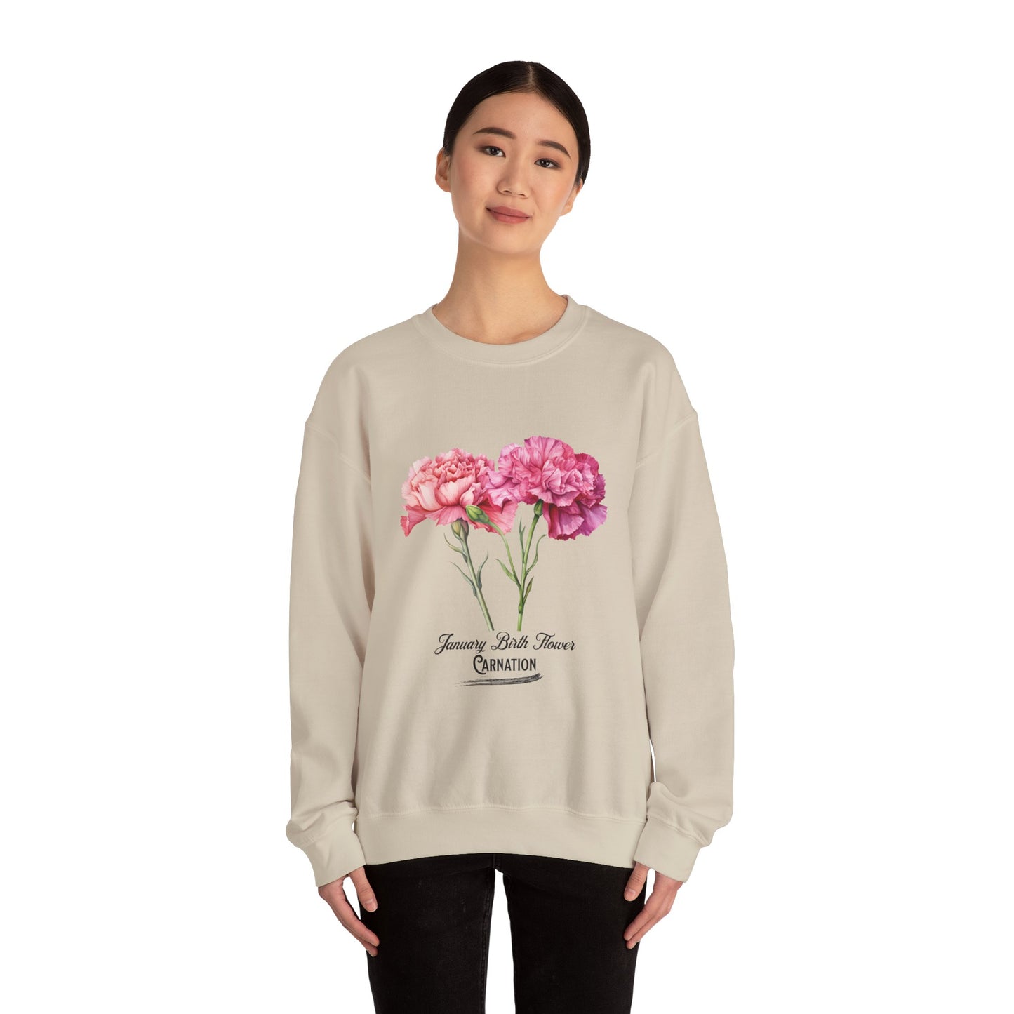 January Birth Flower (Carnation) - Unisex Heavy Blend™ Crewneck Sweatshirt