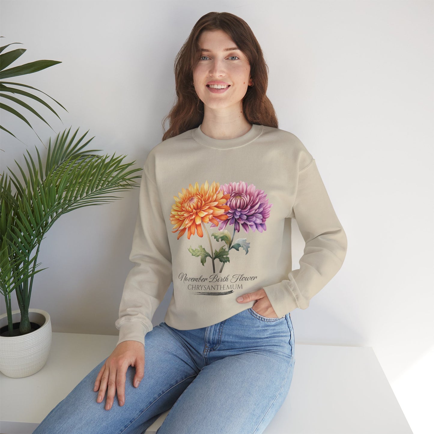 November Birth Flower (Chrysanthemum) - Unisex Heavy Blend™ Crewneck Sweatshirt