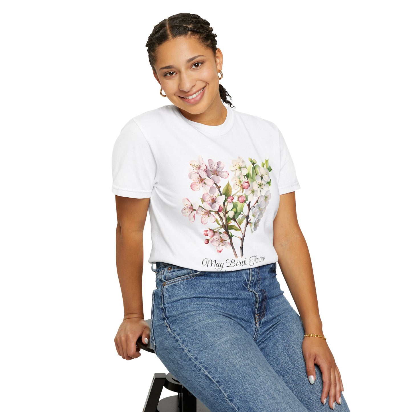 May Birth Flower "Hawthorn" - Unisex Garment-Dyed T-shirt
