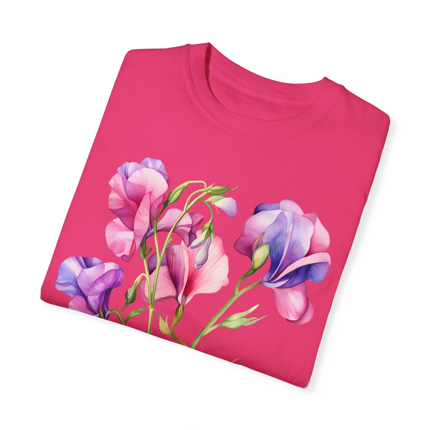 April Birth Flower "Sweet Pea" - Unisex Garment-Dyed T-shirt