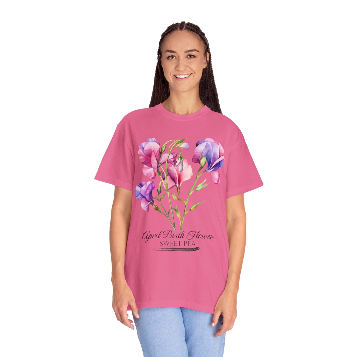 April Birth Flower "Sweet Pea" - Unisex Garment-Dyed T-shirt