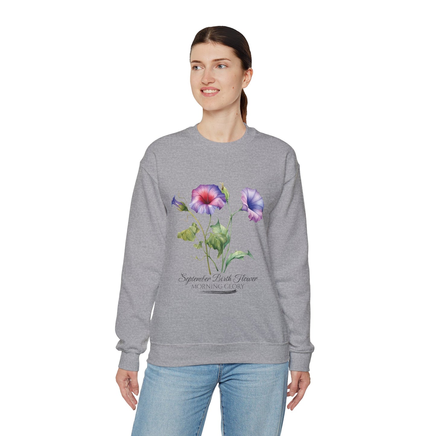 September Birth Flower (Morning Glory) - Unisex Heavy Blend™ Crewneck Sweatshirt