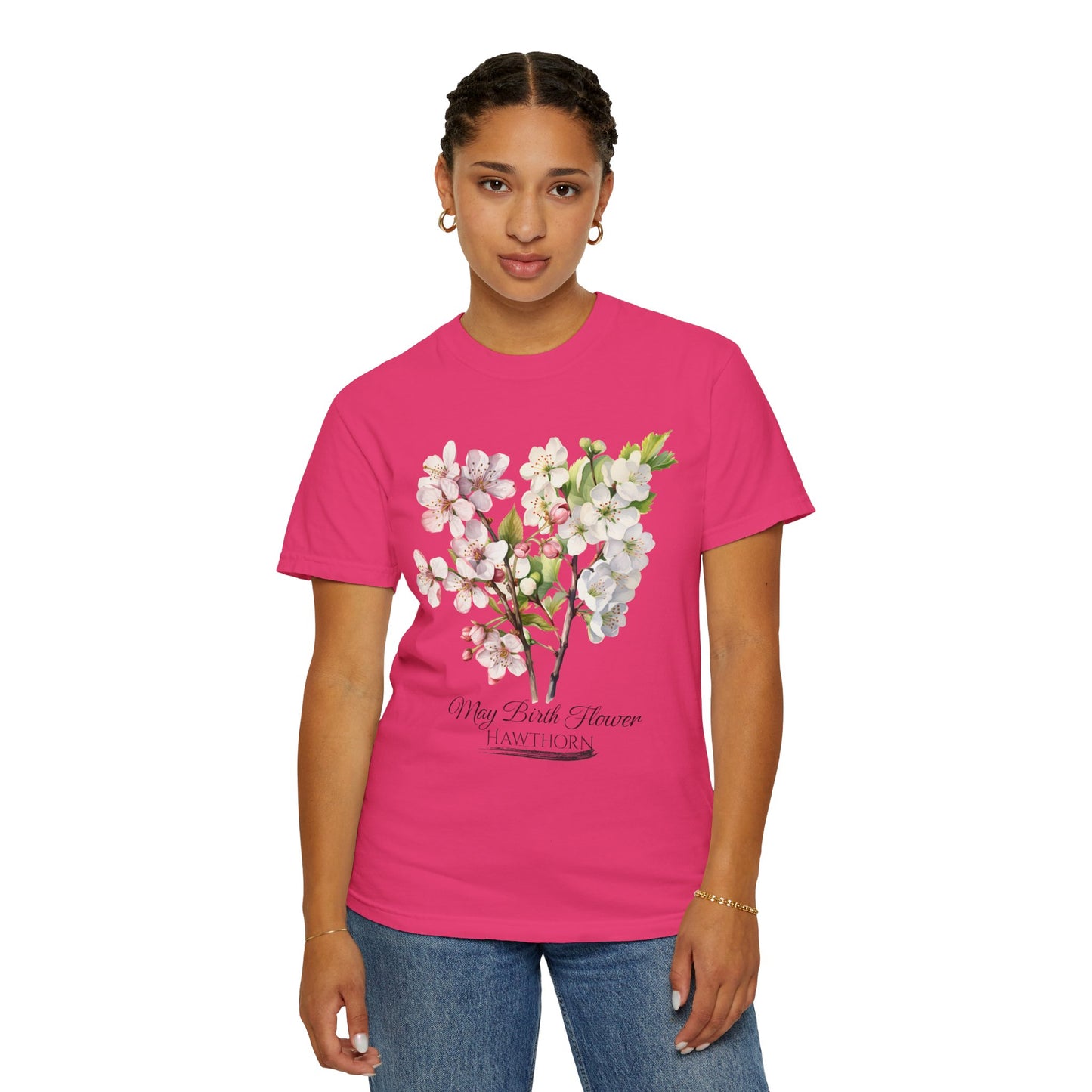 May Birth Flower "Hawthorn" - Unisex Garment-Dyed T-shirt