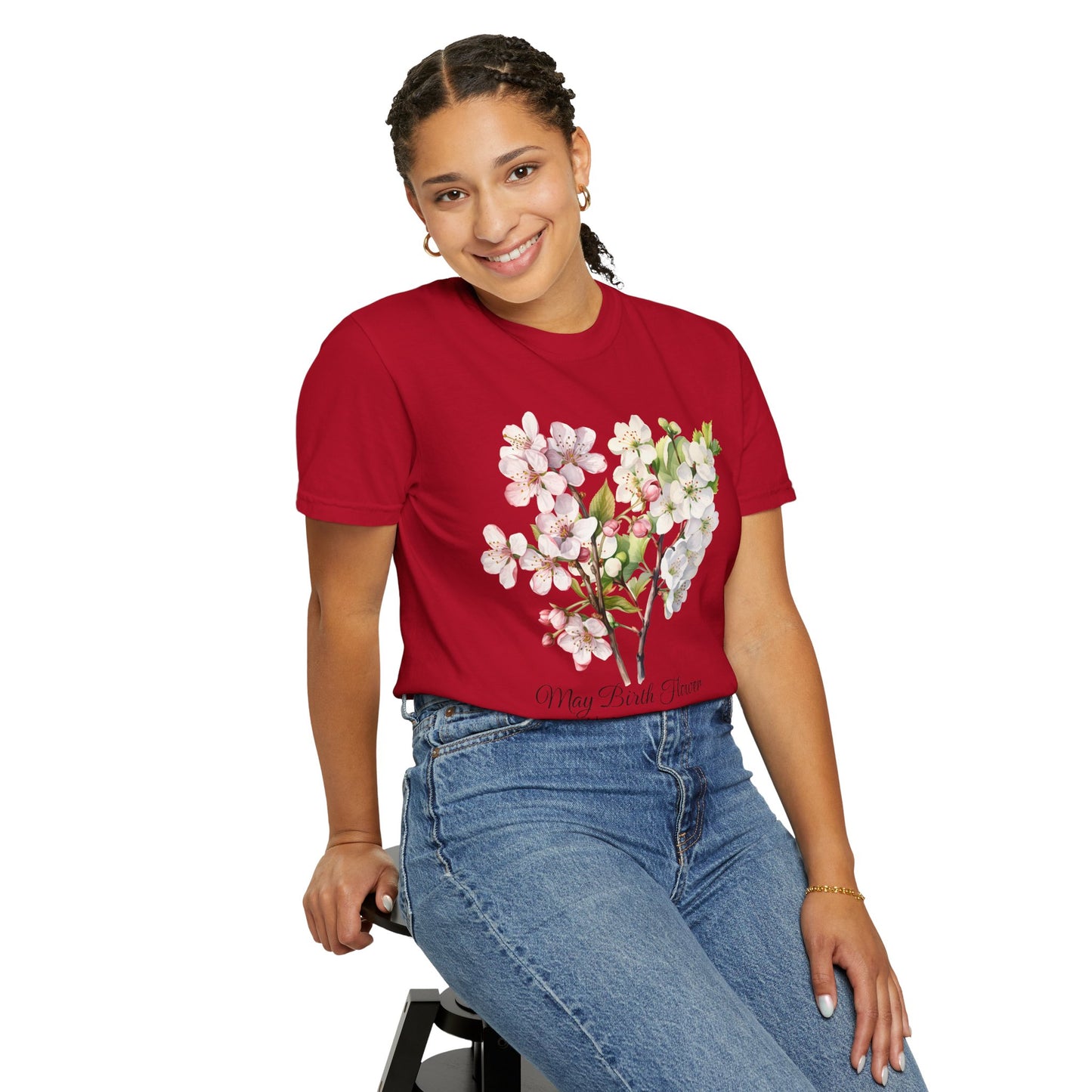 May Birth Flower "Hawthorn" - Unisex Garment-Dyed T-shirt