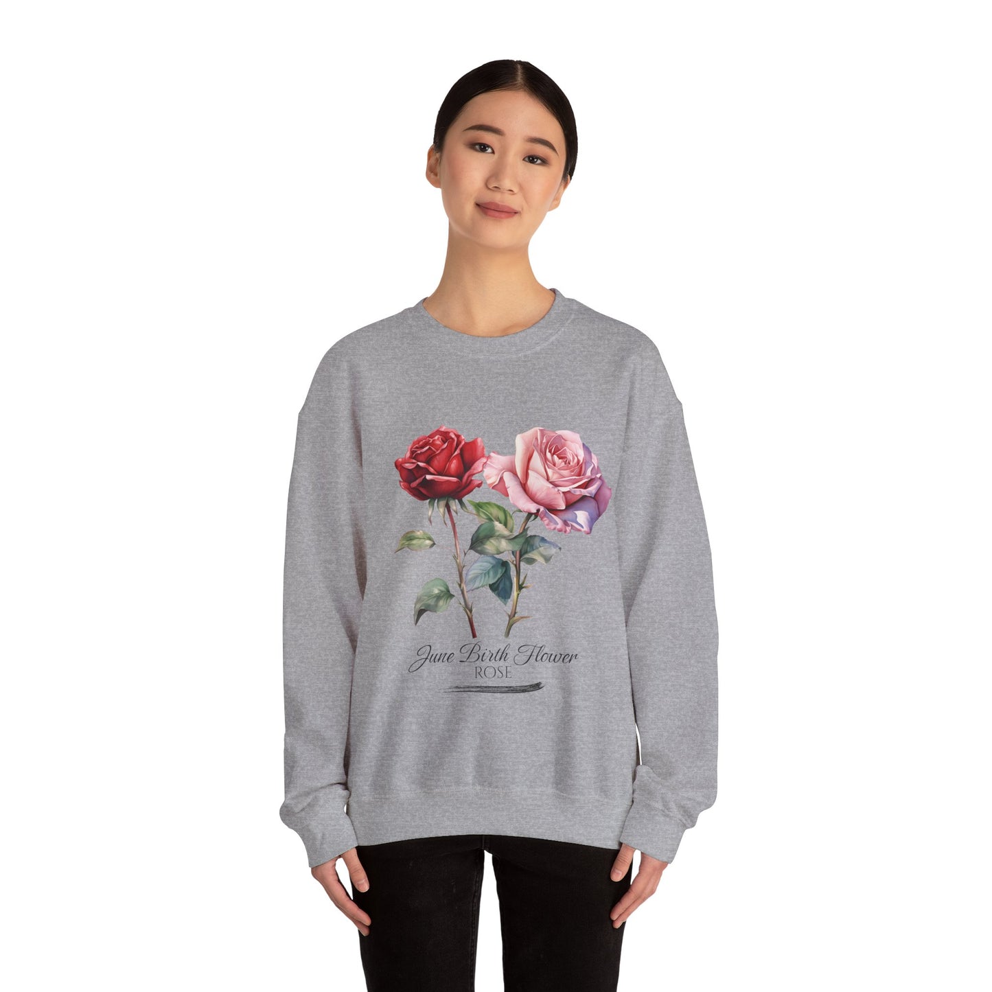 June Birth Flower (Rose) - Unisex Heavy Blend™ Crewneck Sweatshirt
