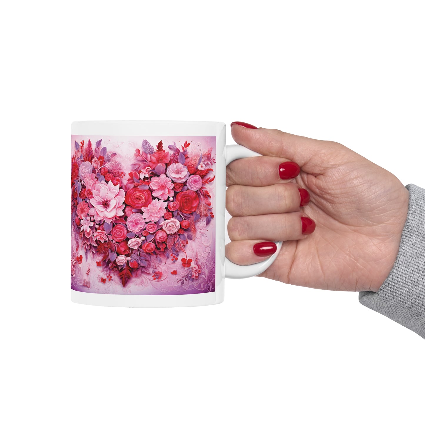 Valentine's Flower Heart: Ceramic Mug 11oz