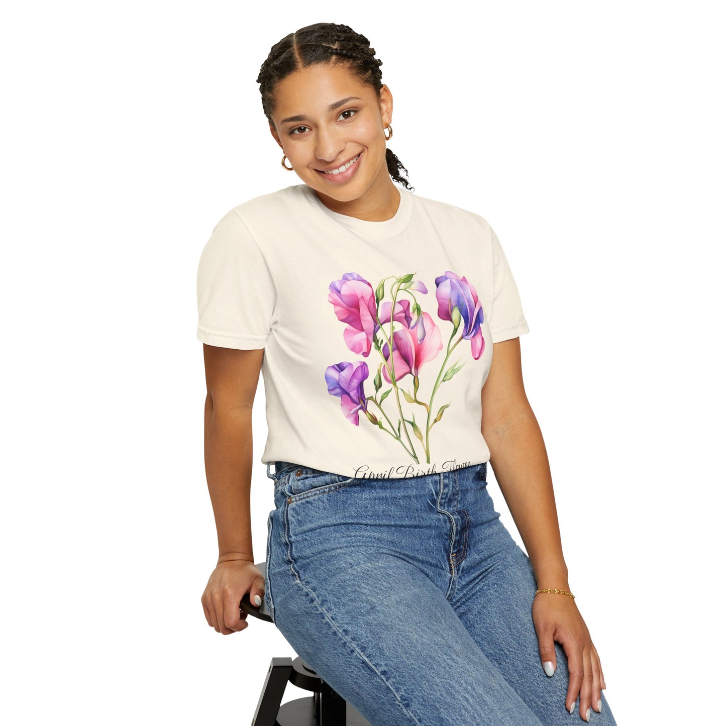 April Birth Flower "Sweet Pea" - Unisex Garment-Dyed T-shirt
