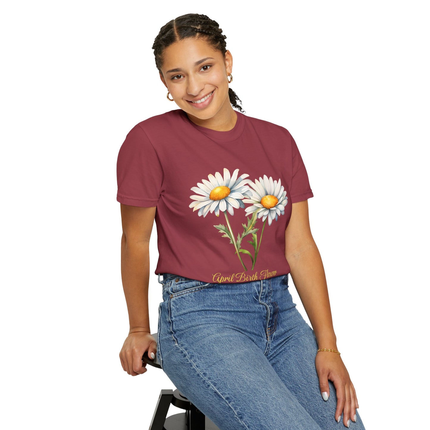 April Birth Flower "Daisy" (For Print on Dark Fabric) - Unisex Garment-Dyed T-shirt