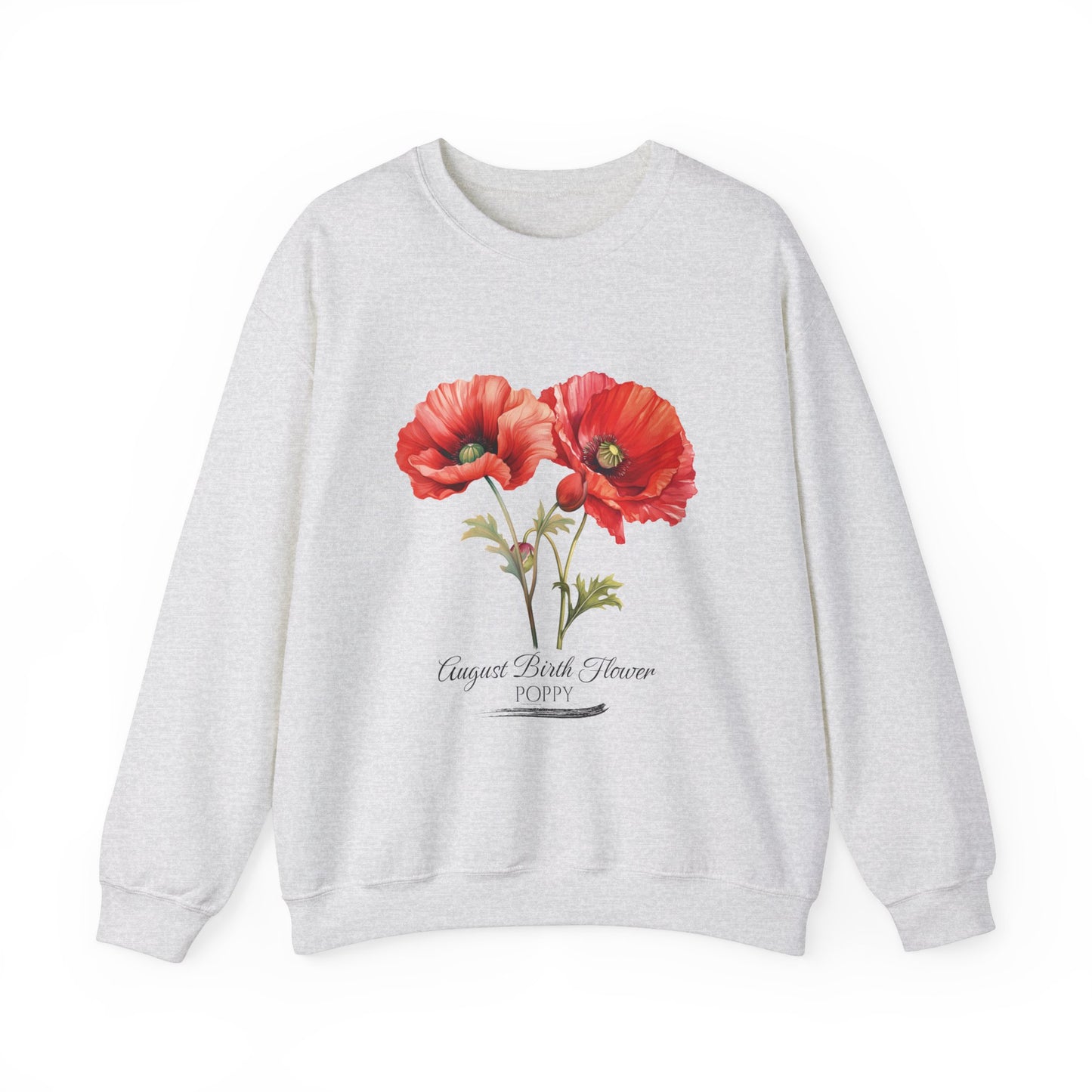 August Birth Flower (Poppy) - Unisex Heavy Blend™ Crewneck Sweatshirt