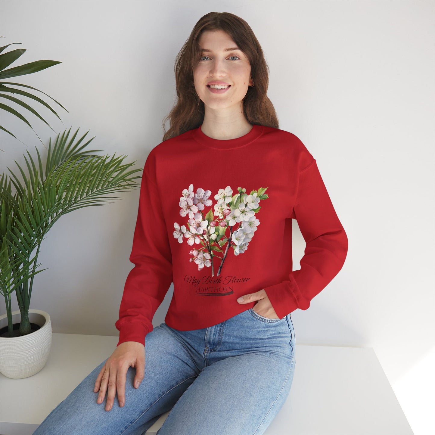 May Birth Flower (Hawthorn) - Unisex Heavy Blend™ Crewneck Sweatshirt