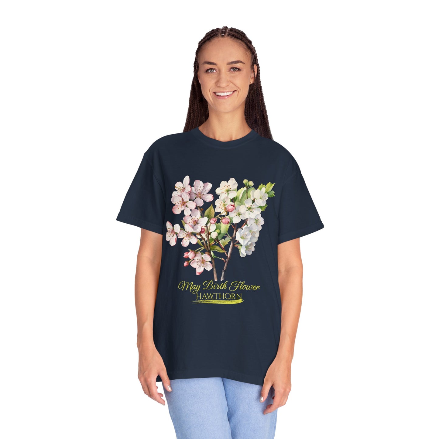 May Birth Flower "Hawthorn" (For Dark Fabric) - Unisex Garment-Dyed T-shirt