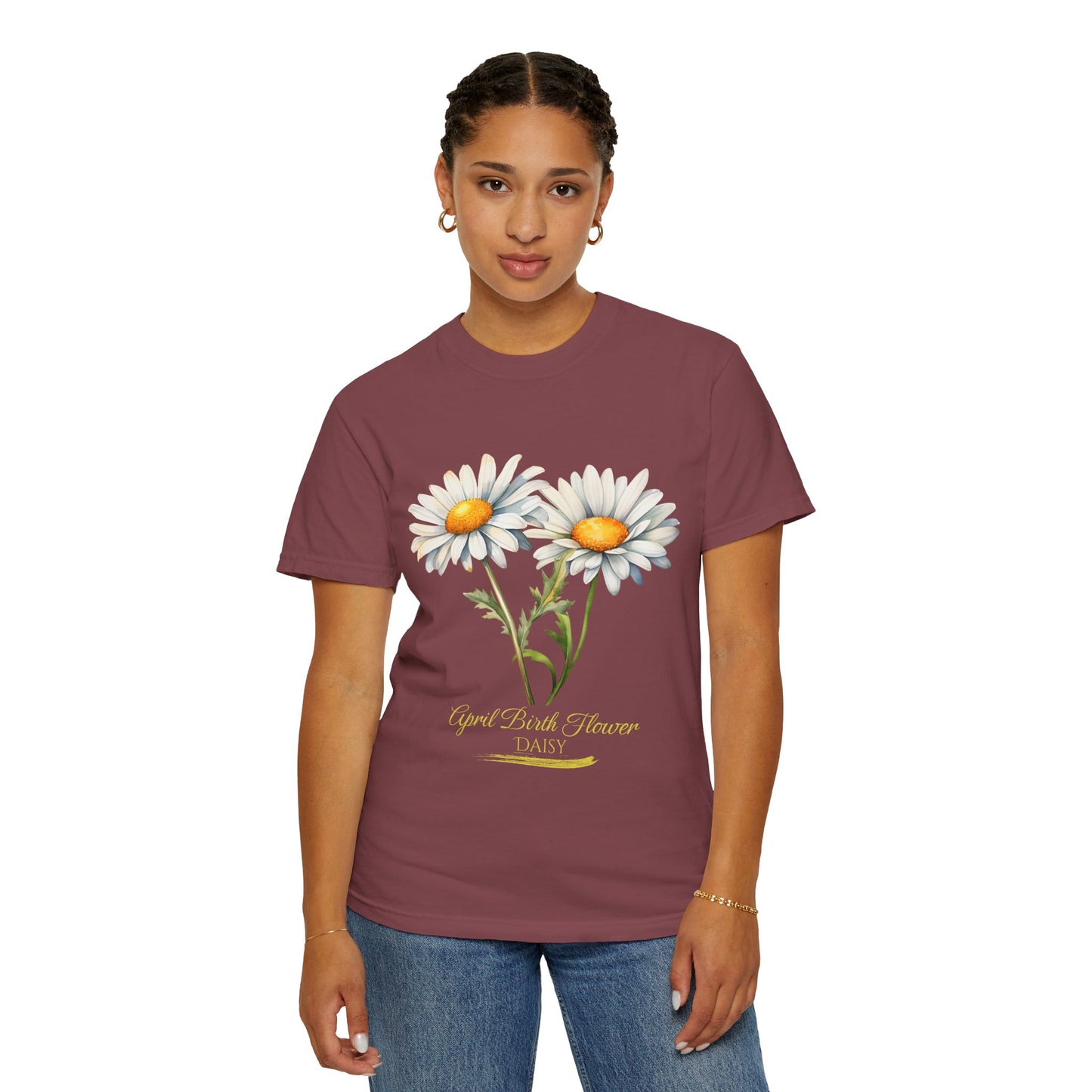 April Birth Flower "Daisy" (For Print on Dark Fabric) - Unisex Garment-Dyed T-shirt