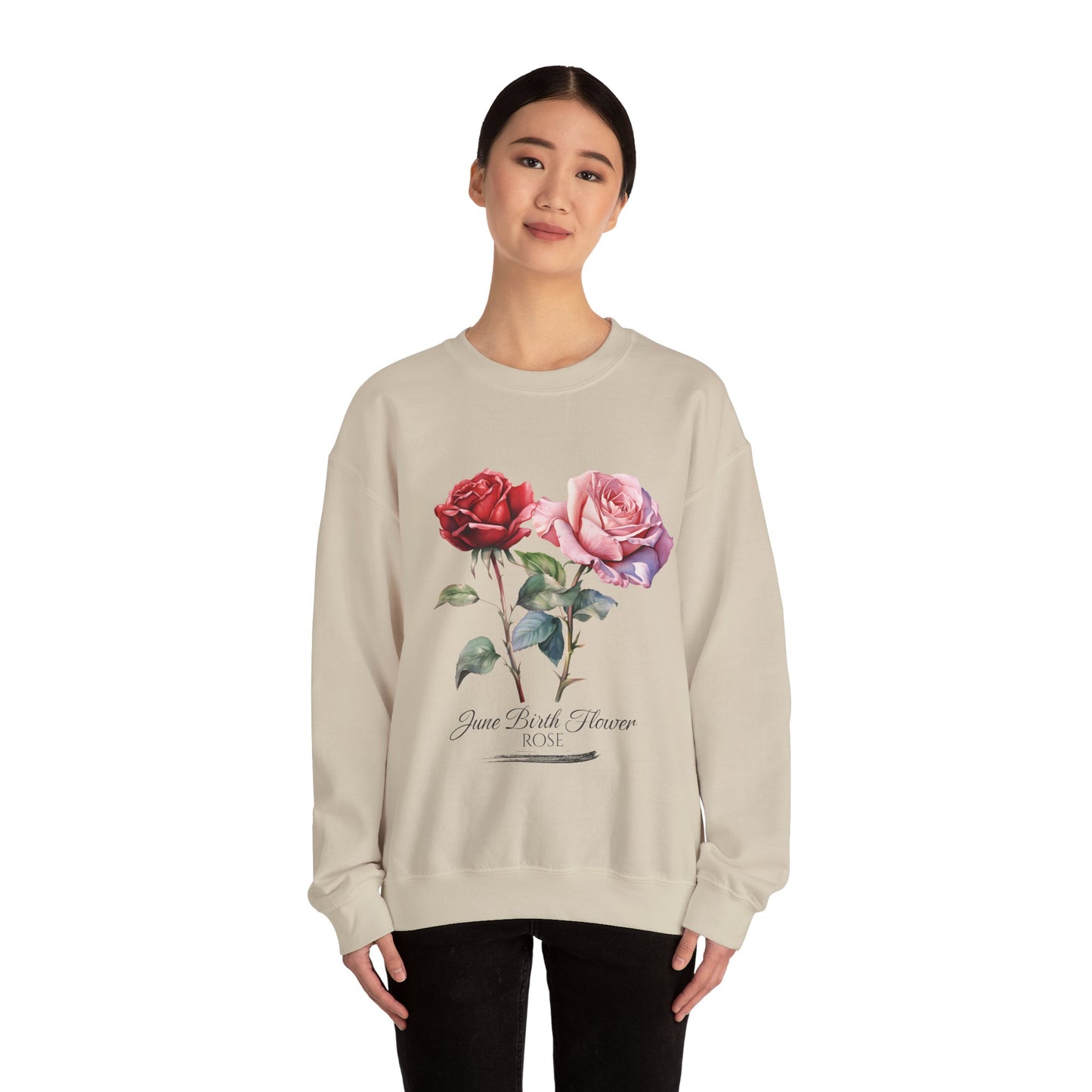 June Birth Flower (Rose) - Unisex Heavy Blend™ Crewneck Sweatshirt