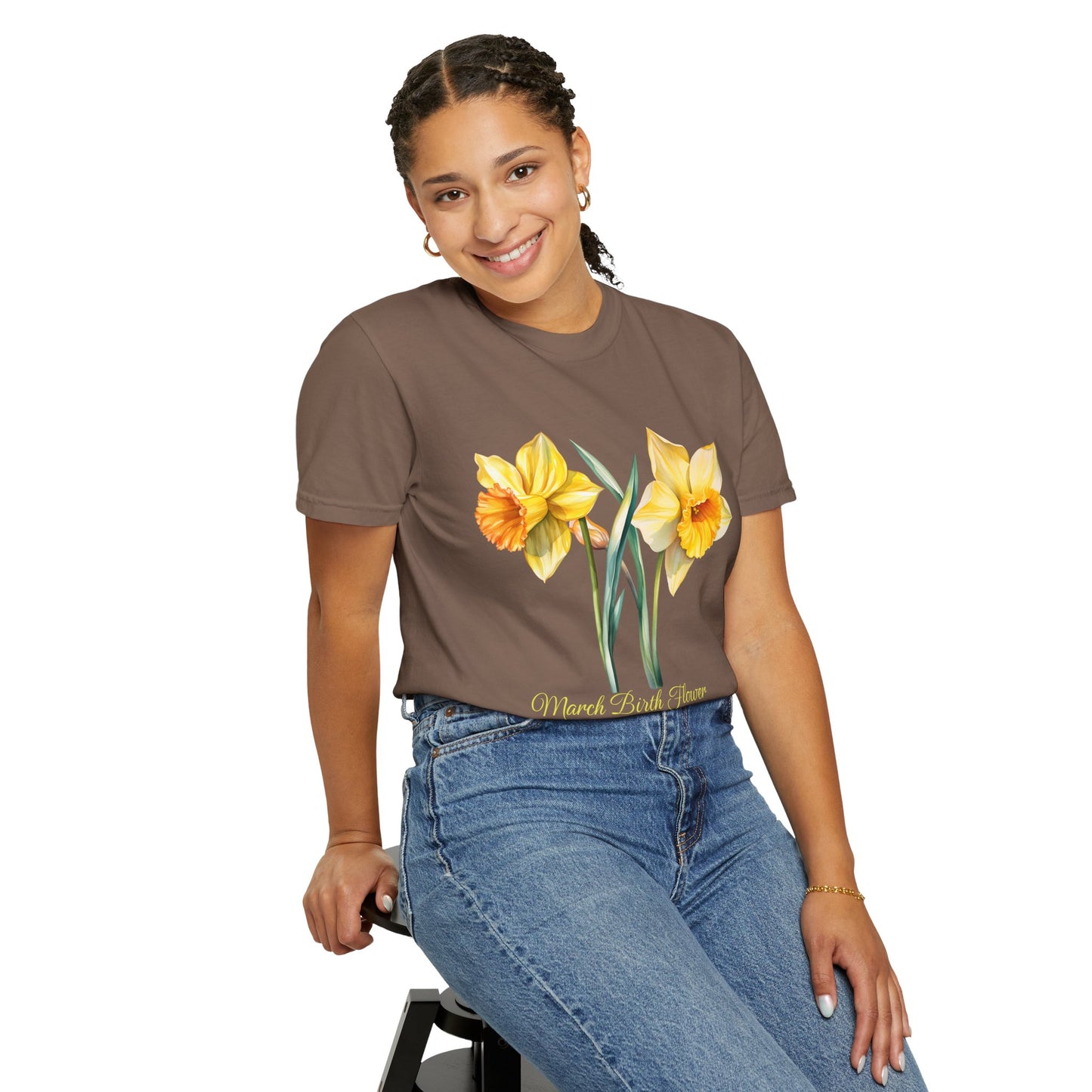 March Birth Flower "Daffodil" (For Print on Dark Fabric) - Unisex Garment-Dyed T-shirt