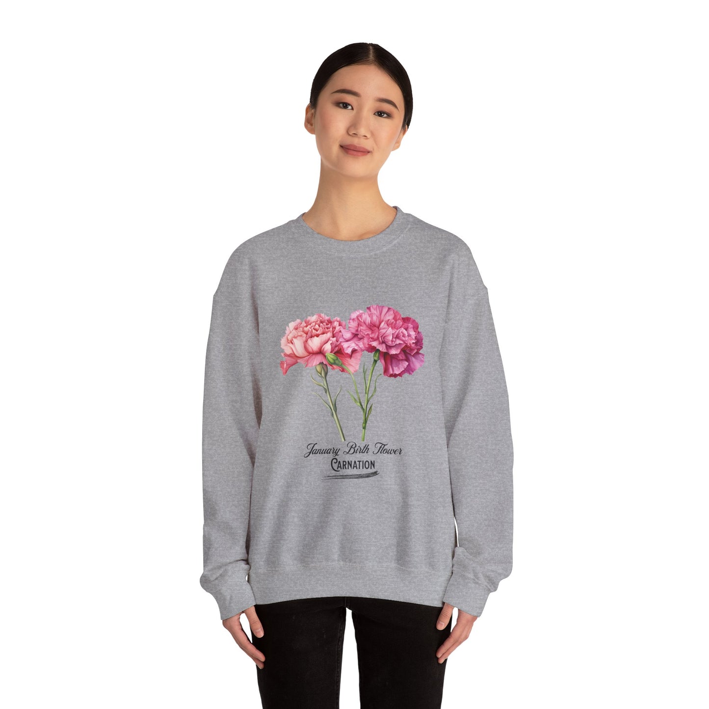 January Birth Flower (Carnation) - Unisex Heavy Blend™ Crewneck Sweatshirt