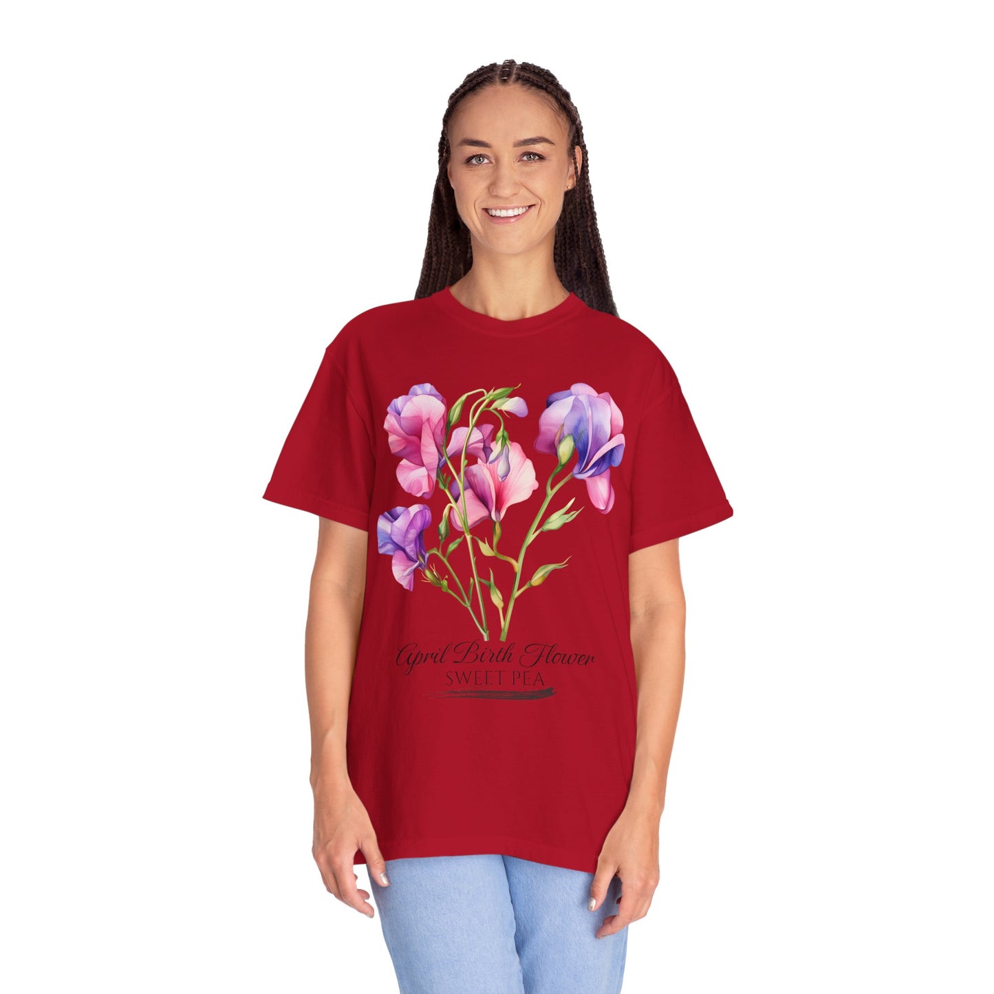 April Birth Flower "Sweet Pea" - Unisex Garment-Dyed T-shirt