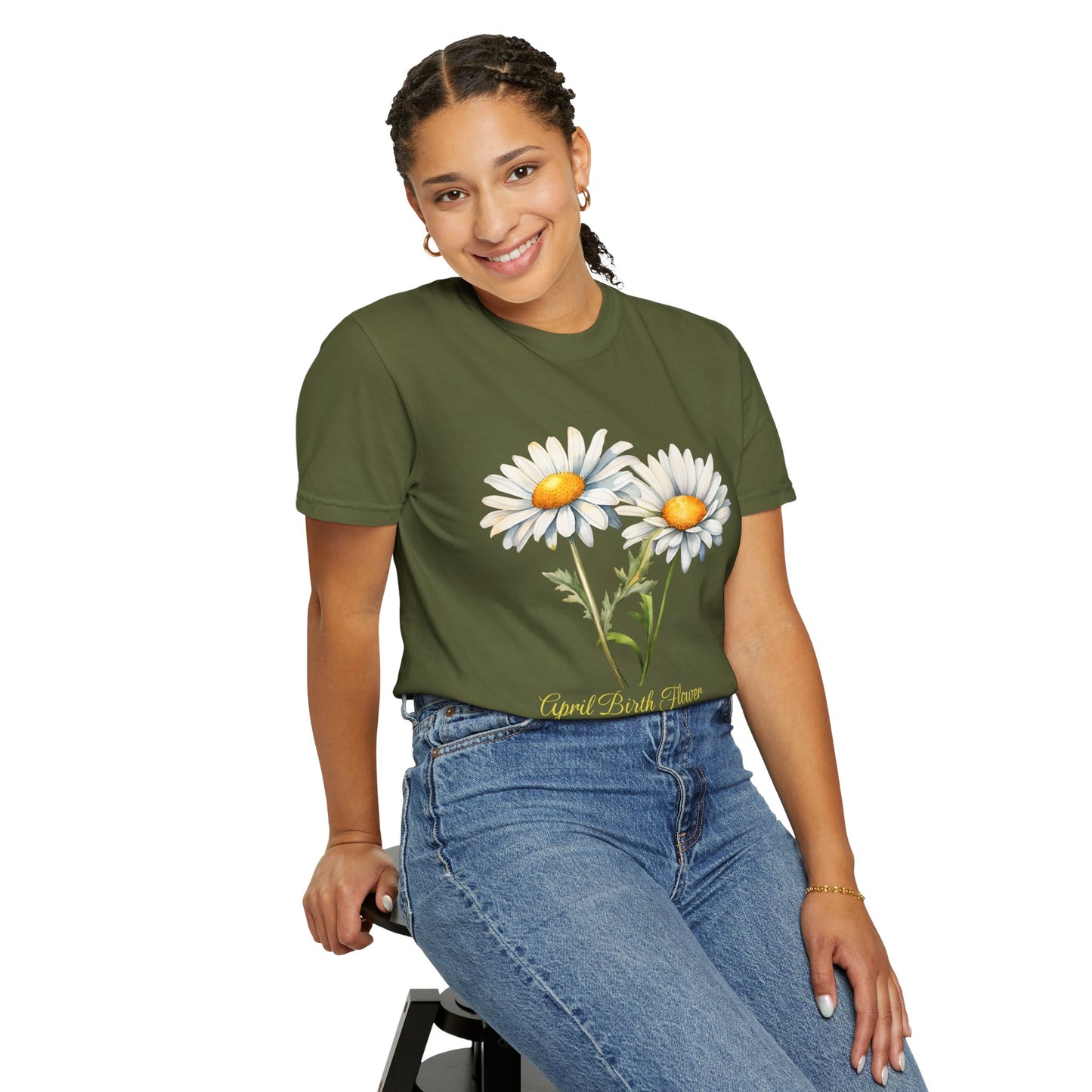April Birth Flower "Daisy" (For Print on Dark Fabric) - Unisex Garment-Dyed T-shirt