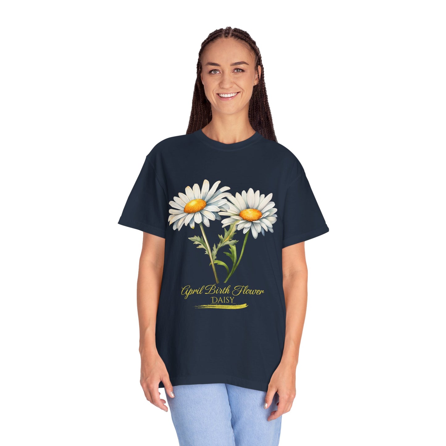 April Birth Flower "Daisy" (For Print on Dark Fabric) - Unisex Garment-Dyed T-shirt