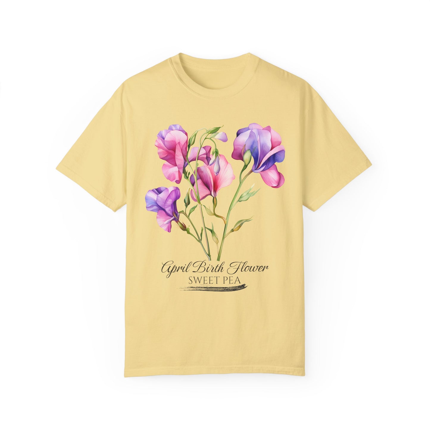 April Birth Flower "Sweet Pea" - Unisex Garment-Dyed T-shirt