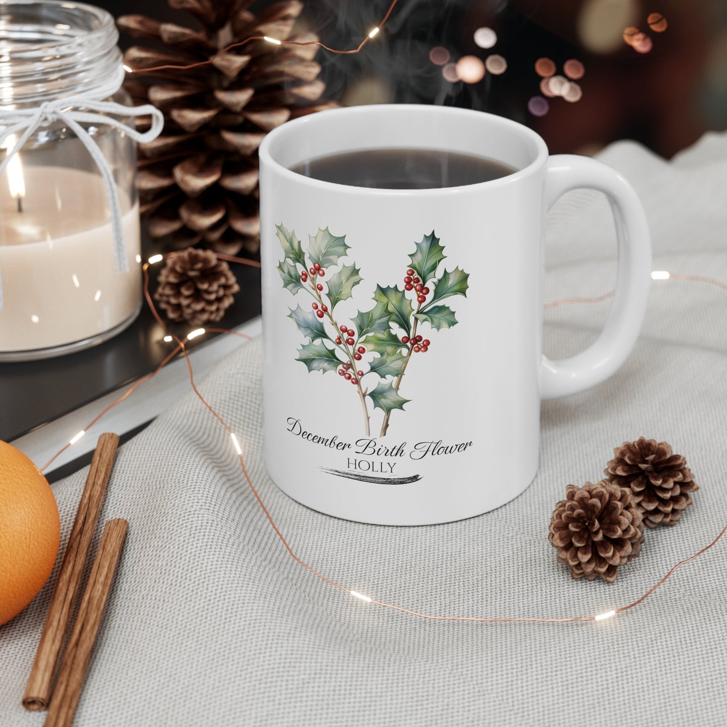 December Birth Flower (Holly): Ceramic Mug 11oz