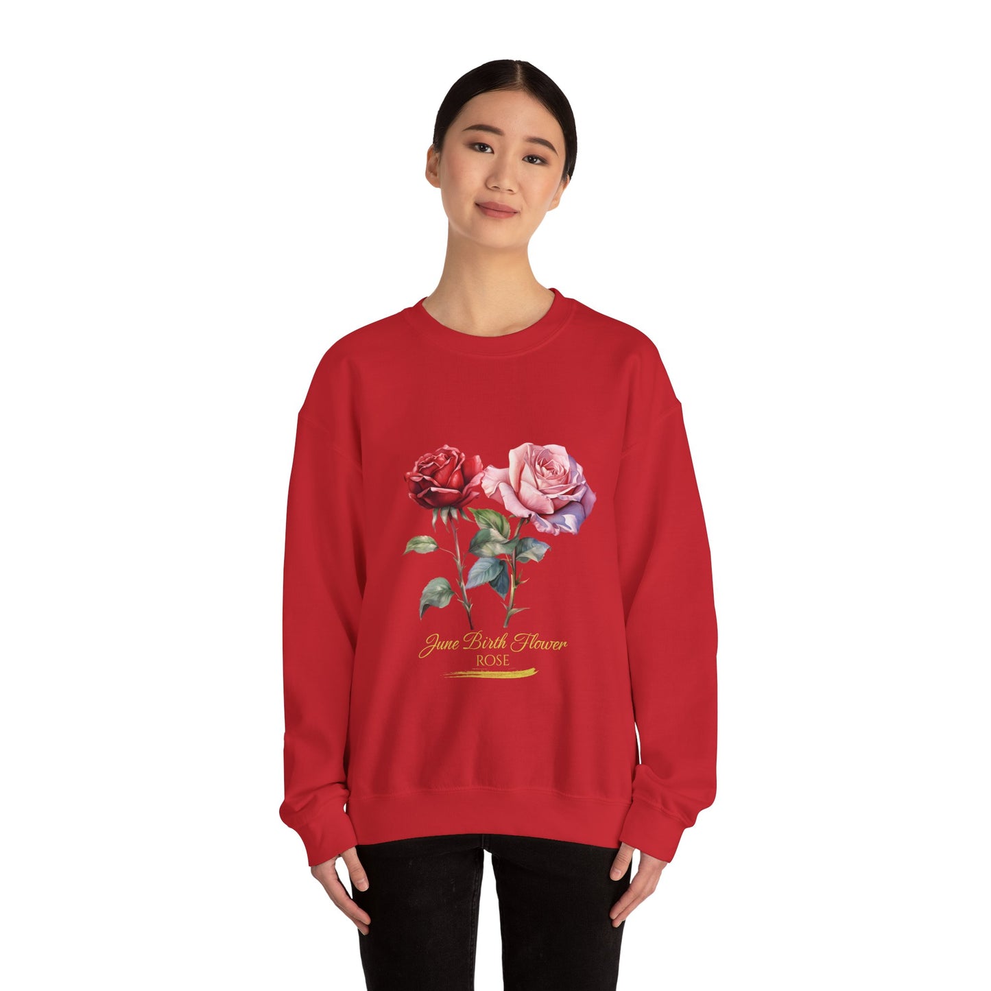June Birth Flower (Rose) - Unisex Heavy Blend™ Crewneck Sweatshirt