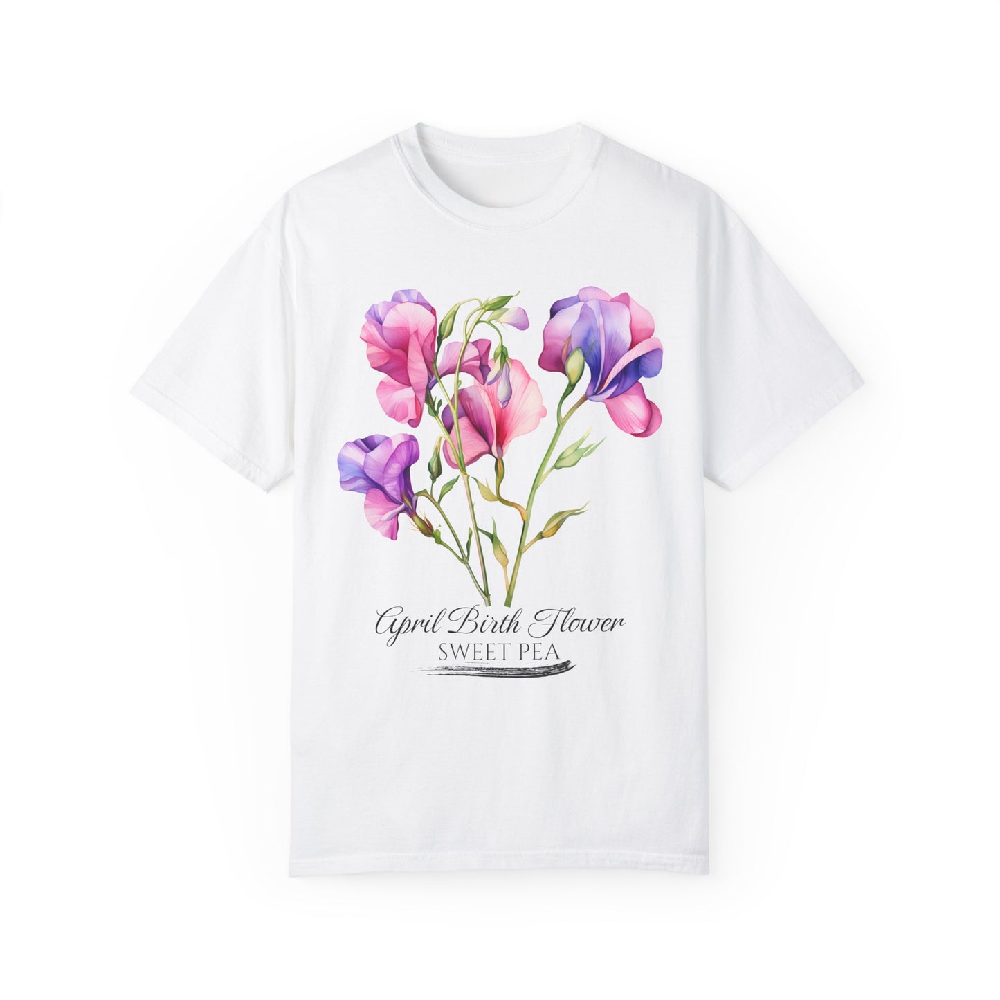 April Birth Flower "Sweet Pea" - Unisex Garment-Dyed T-shirt