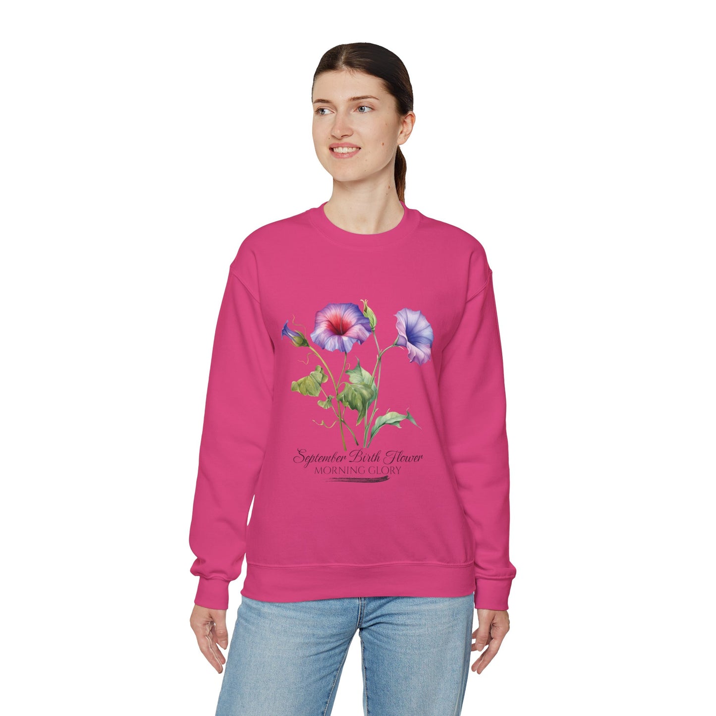 September Birth Flower (Morning Glory) - Unisex Heavy Blend™ Crewneck Sweatshirt
