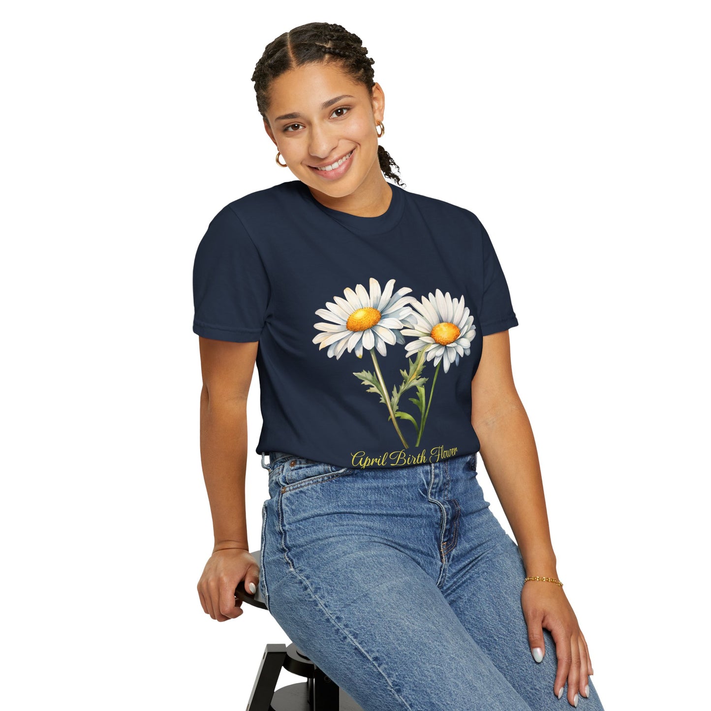 April Birth Flower "Daisy" (For Print on Dark Fabric) - Unisex Garment-Dyed T-shirt