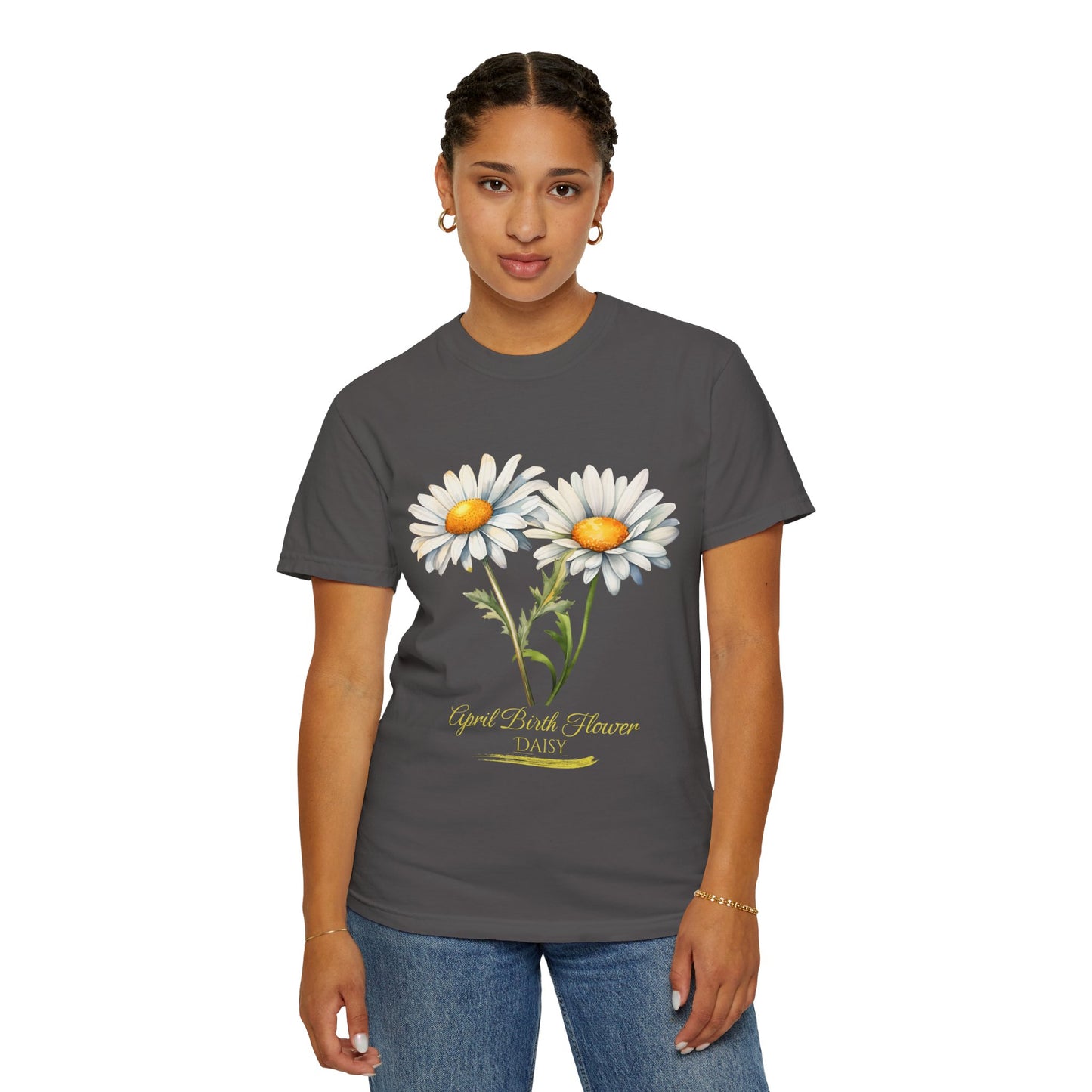April Birth Flower "Daisy" (For Print on Dark Fabric) - Unisex Garment-Dyed T-shirt