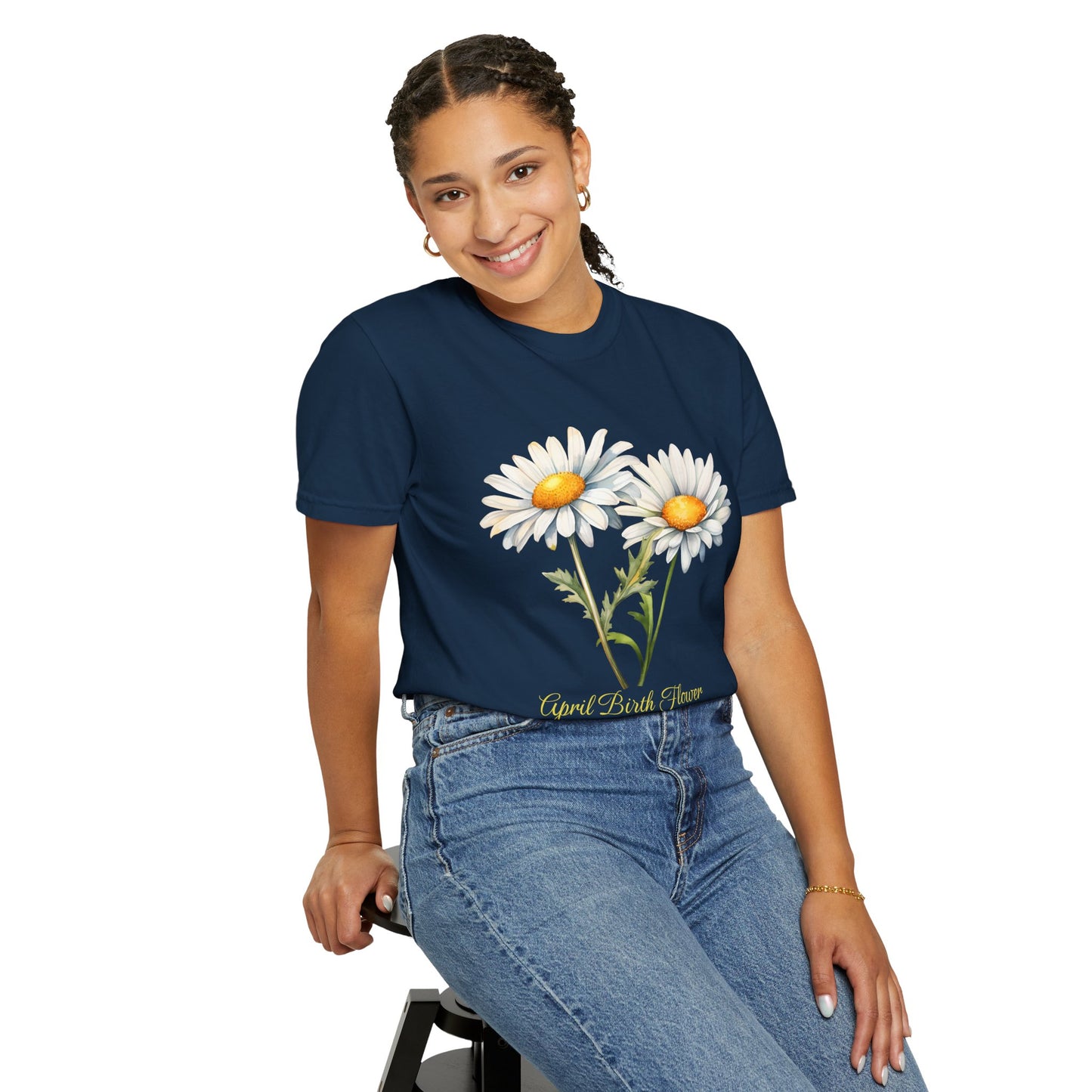 April Birth Flower "Daisy" (For Print on Dark Fabric) - Unisex Garment-Dyed T-shirt