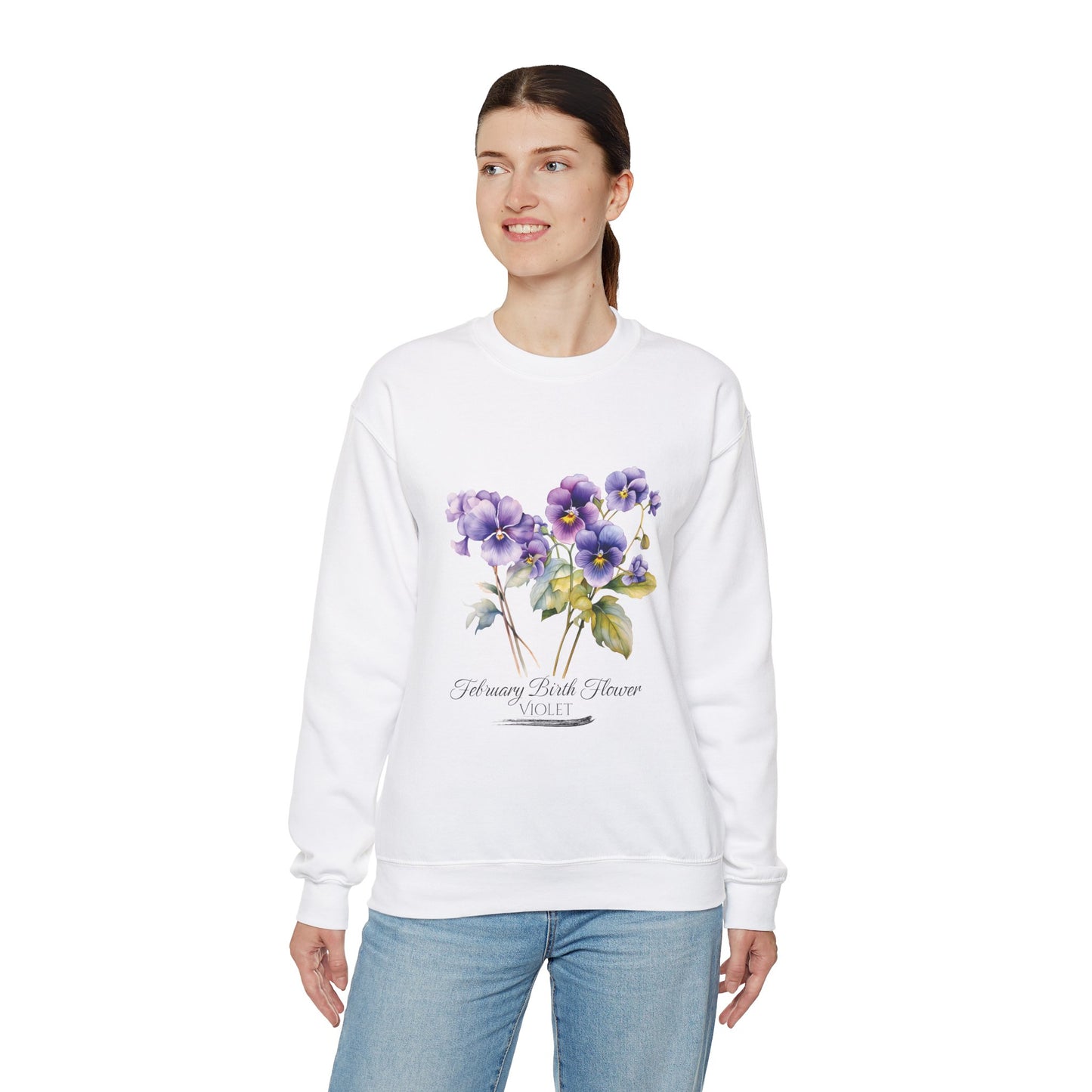 February Birth Flowers (Violet) - Unisex Heavy Blend™ Crewneck Sweatshirt