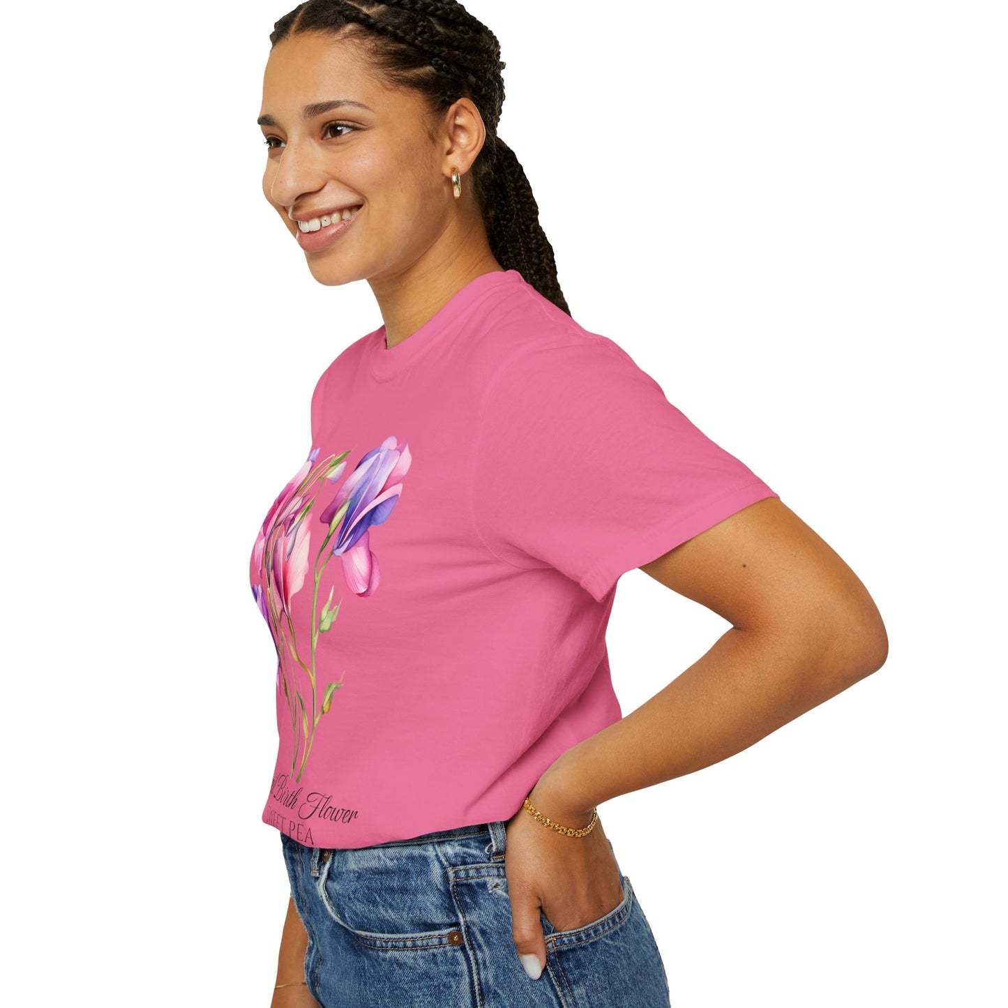 April Birth Flower "Sweet Pea" - Unisex Garment-Dyed T-shirt