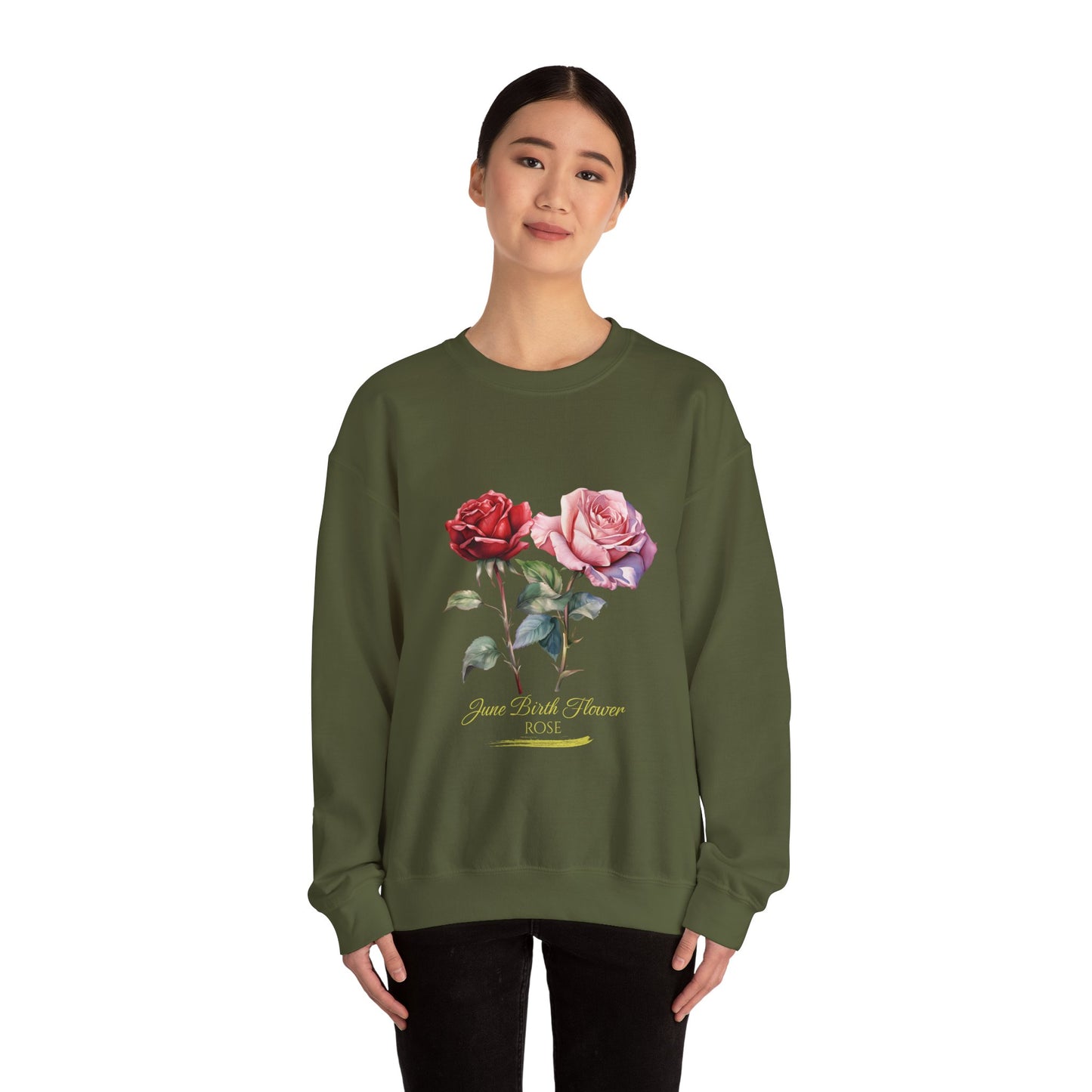 June Birth Flower (Rose) - Unisex Heavy Blend™ Crewneck Sweatshirt