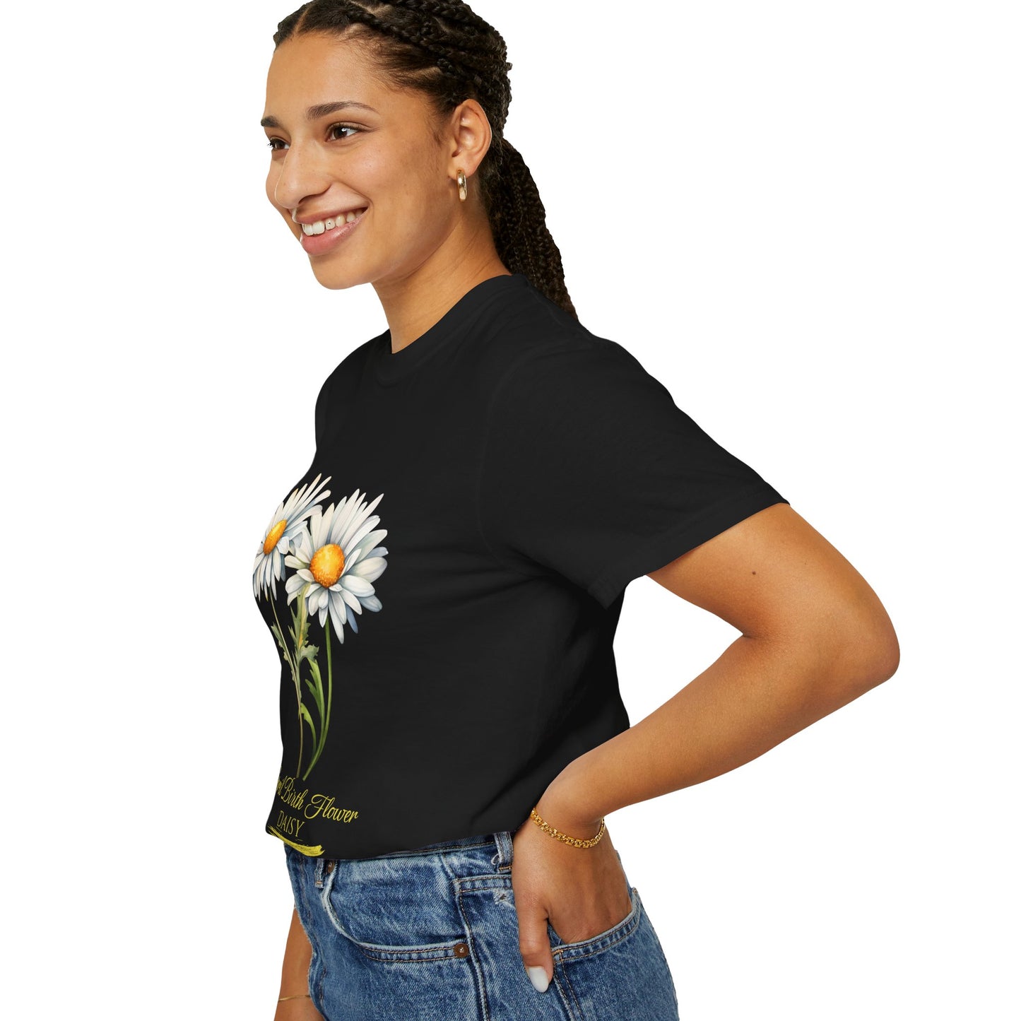 April Birth Flower "Daisy" (For Print on Dark Fabric) - Unisex Garment-Dyed T-shirt