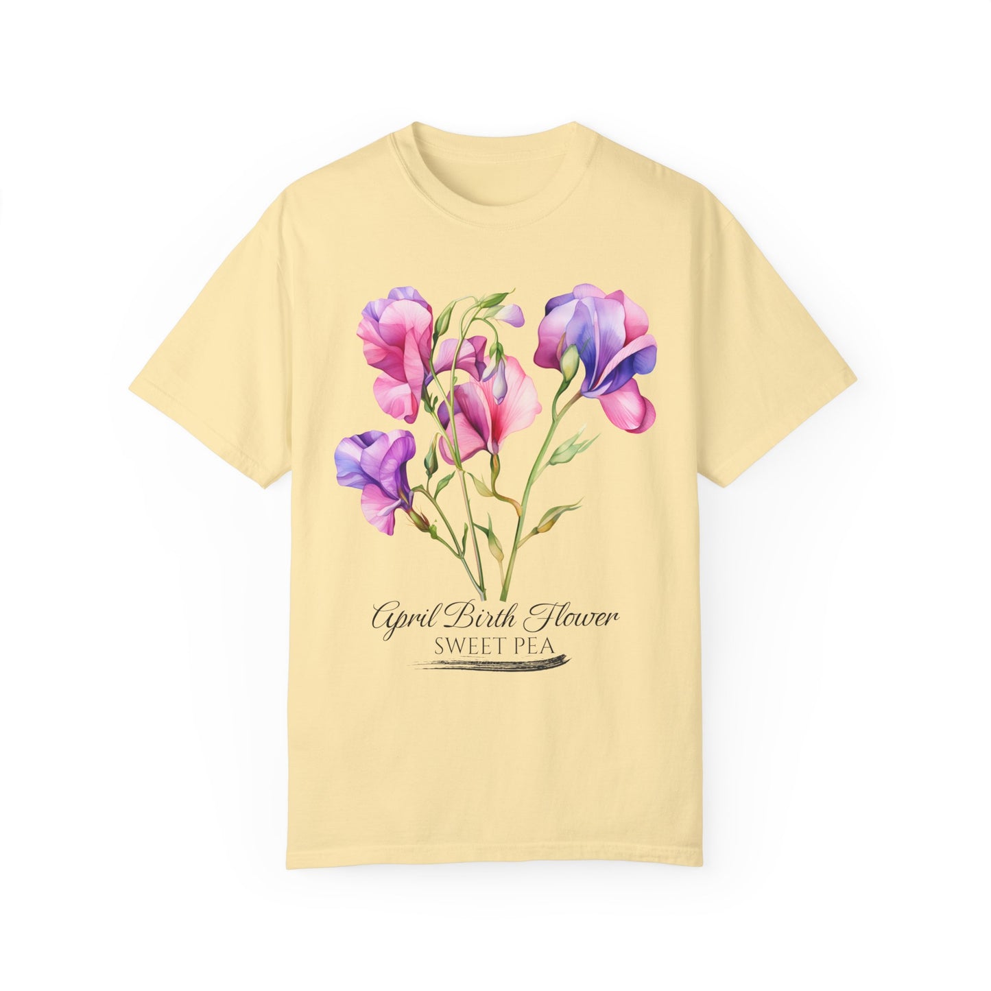 April Birth Flower "Sweet Pea" - Unisex Garment-Dyed T-shirt