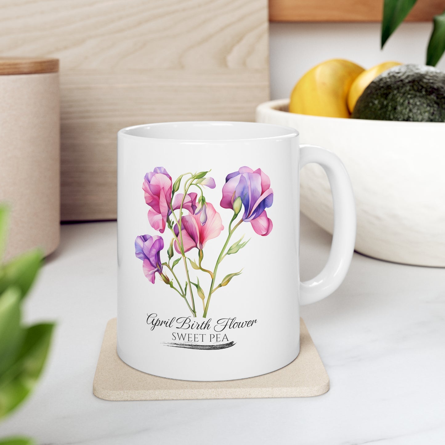 April Birth Flower (Sweet Pea): Ceramic Mug 11oz