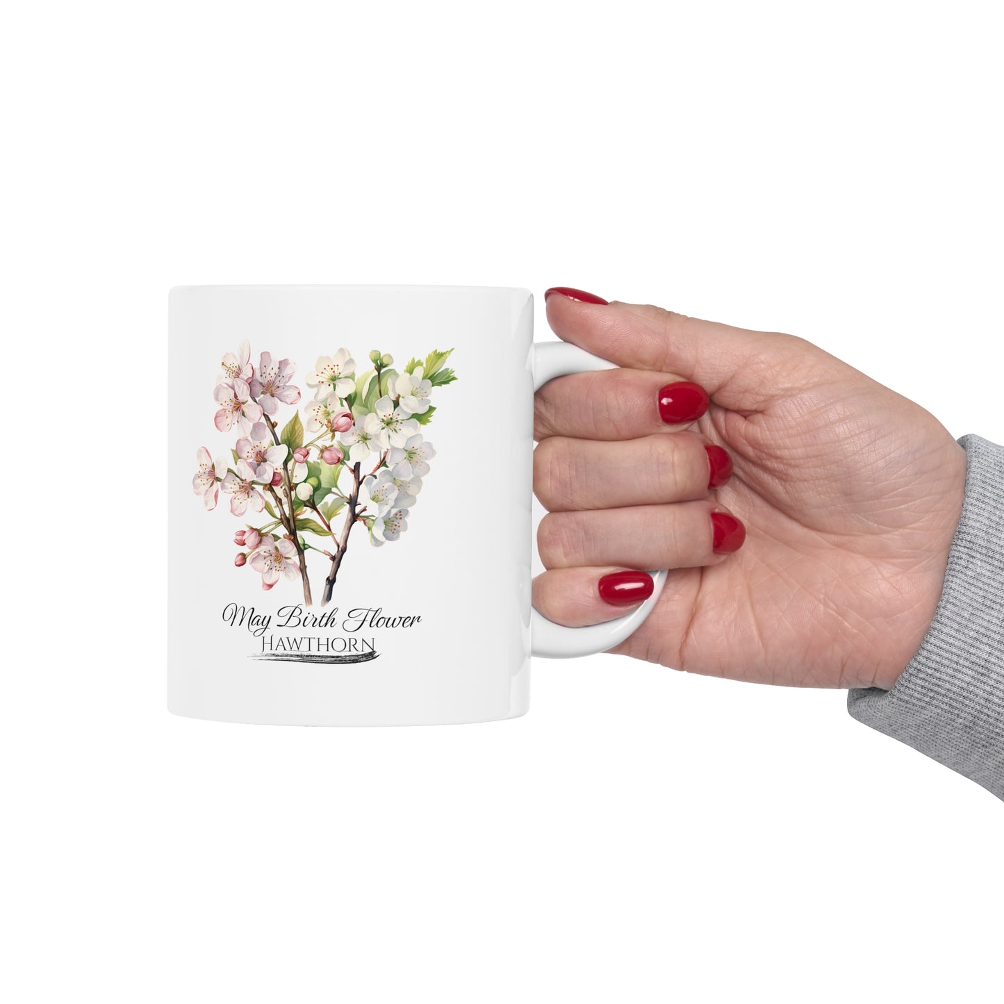 May Birth Flower (Hawthorn): Ceramic Mug 11oz