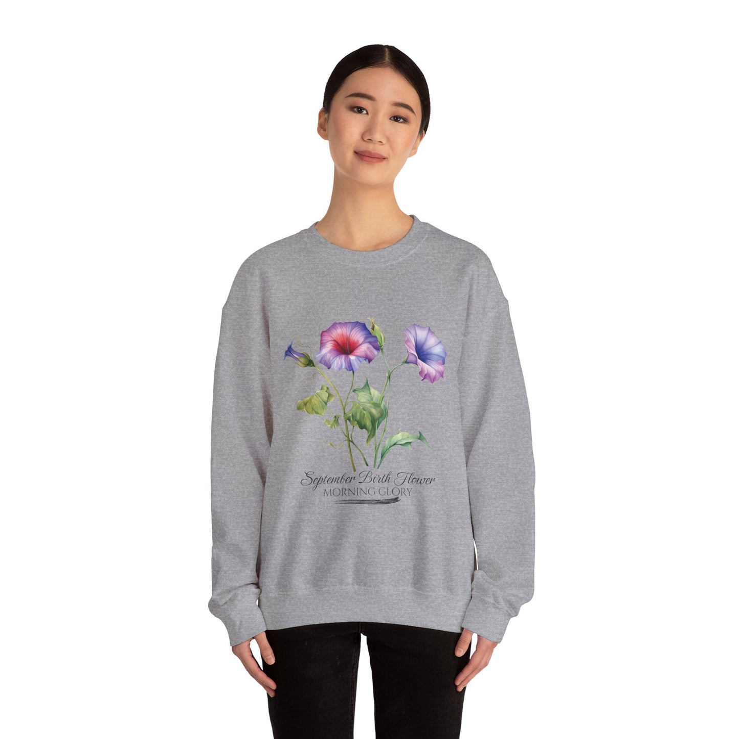 September Birth Flower (Morning Glory) - Unisex Heavy Blend™ Crewneck Sweatshirt