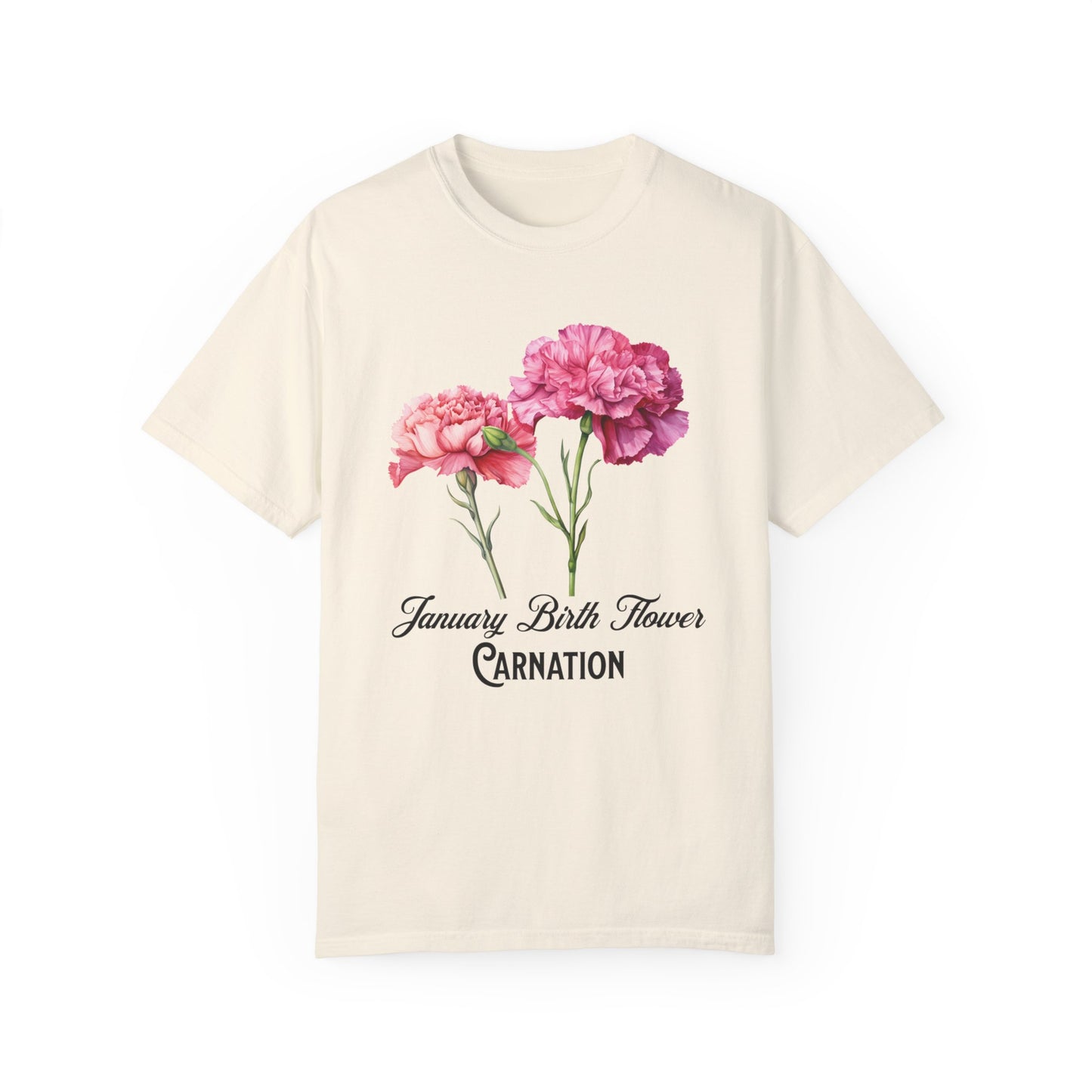 January Birth Flower "Carnation" - Unisex Garment-Dyed T-shirt