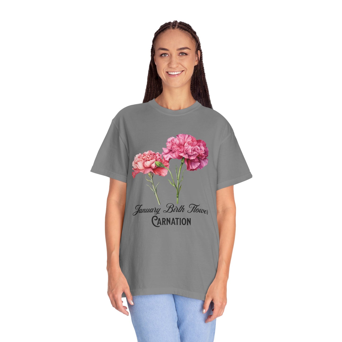 January Birth Flower "Carnation" - Unisex Garment-Dyed T-shirt