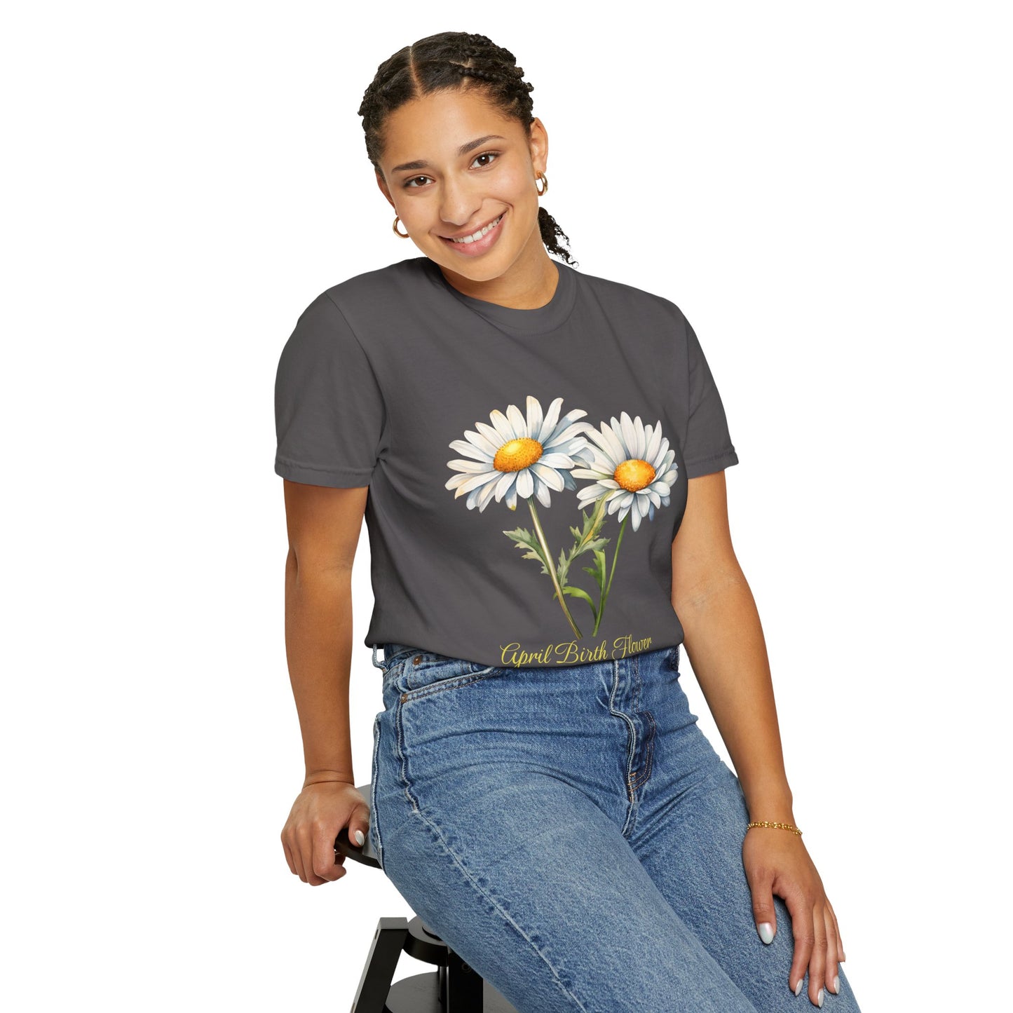 April Birth Flower "Daisy" (For Print on Dark Fabric) - Unisex Garment-Dyed T-shirt