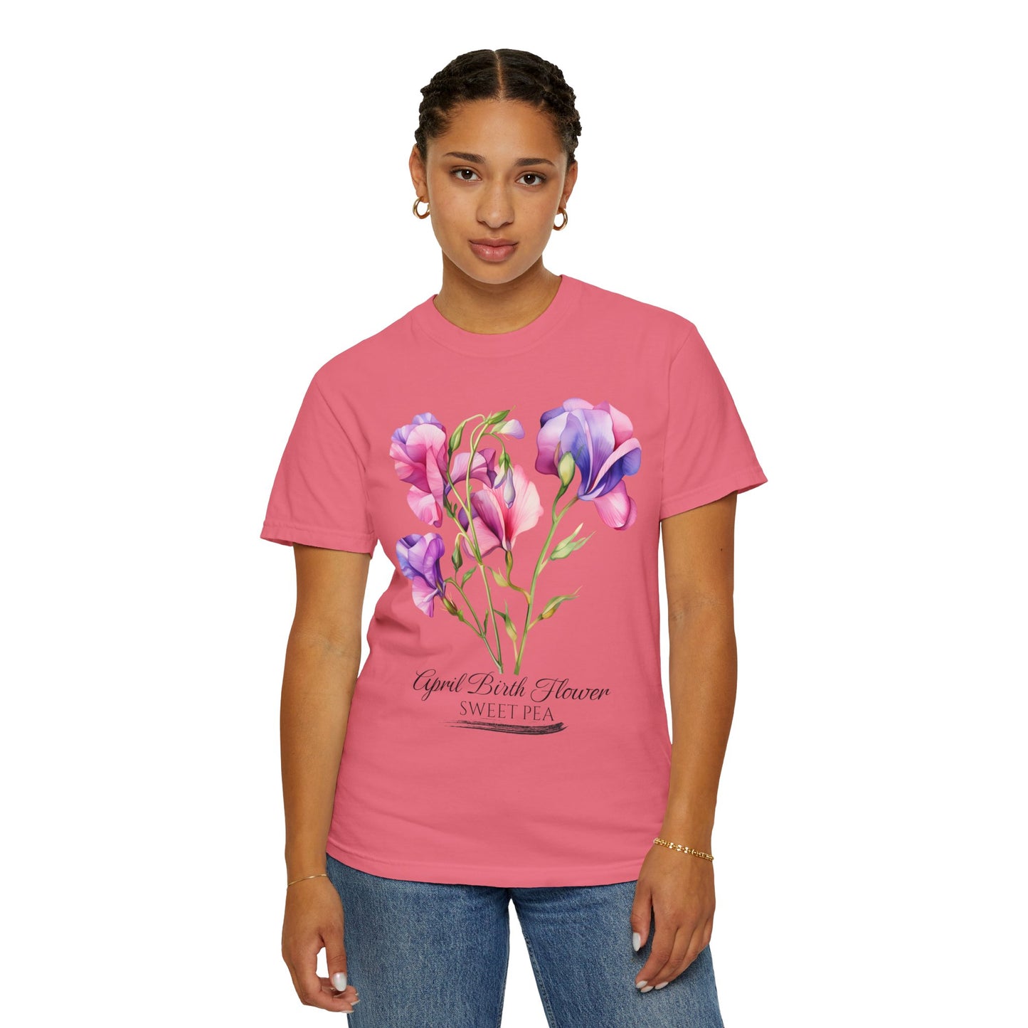 April Birth Flower "Sweet Pea" - Unisex Garment-Dyed T-shirt